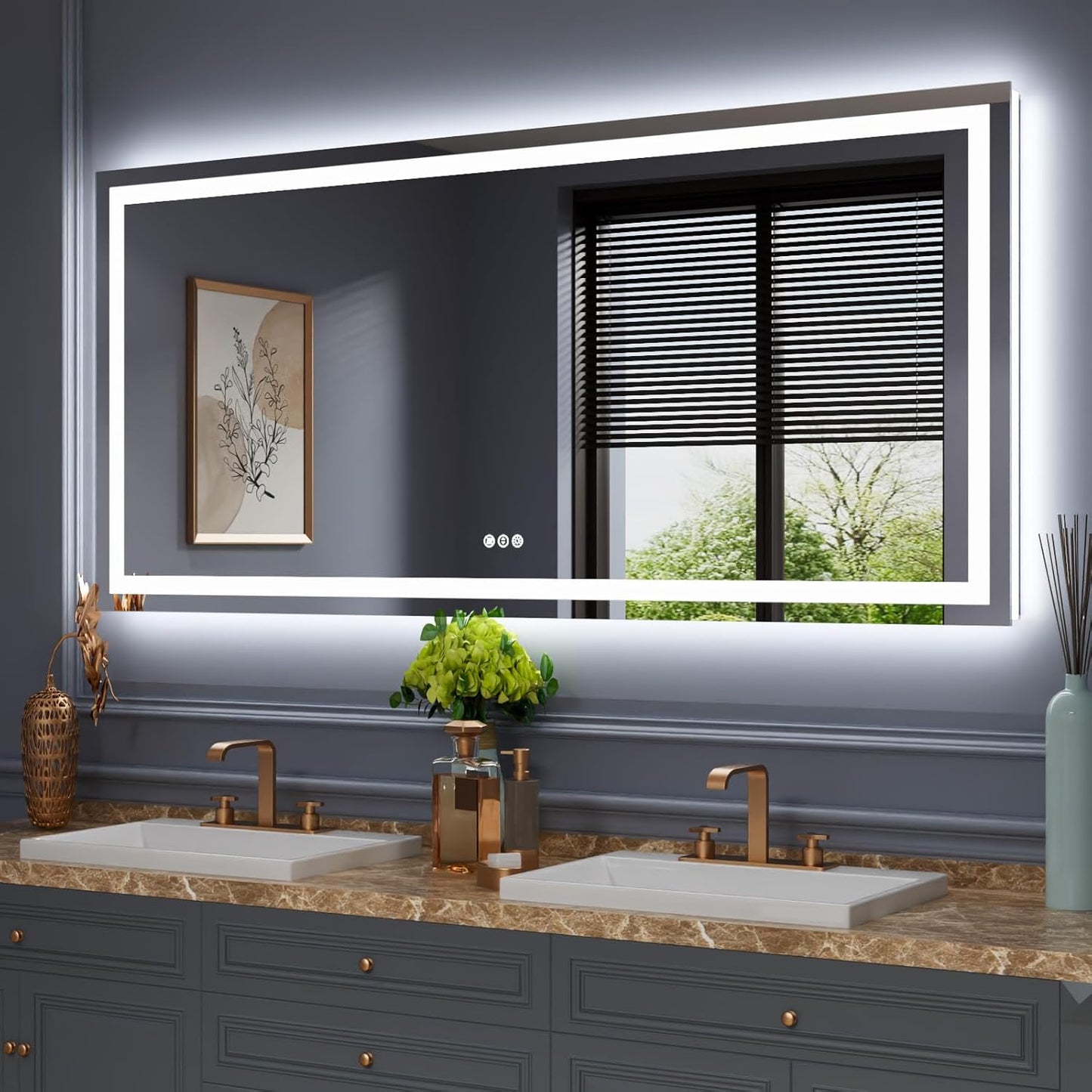 Amorho LED Bathroom Mirror 68" X38" with Front and Backlight, Stepless Dimmable Wall Mirrors with Anti-Fog, Shatter-Proof, Memory, 3 Colors, Double LED Vanity Mirror