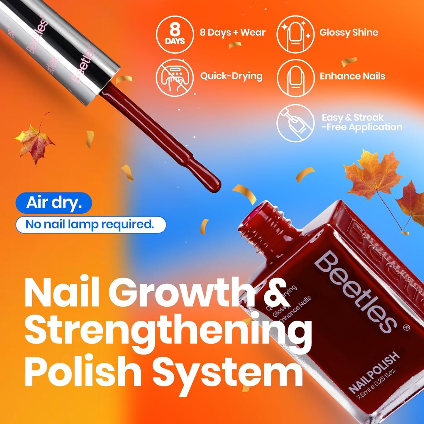 Beetles Fall Nail Polish Set P180, 6 Color Red Yellow Green Quick Air Dry Nail Polish, Natural Nail Lacquer Manicure DIY Nail Art Salon Gift For Women