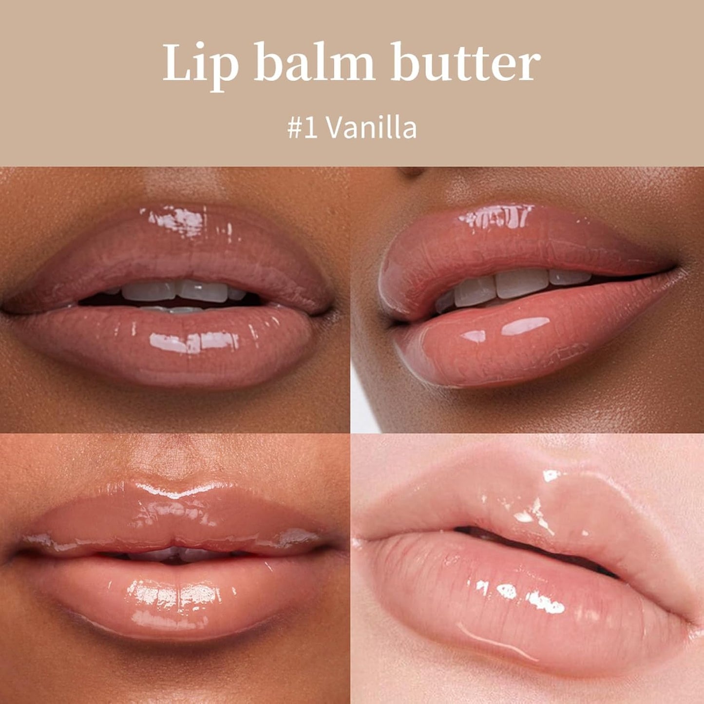 Summer Lip Butter Balm,Moisturizing Hydrating Lip Gloss Balm Set,Long-lasting Non-Sticky Nourishing Lip Care with Natural Ingredients for Soothing Softening Lips(#1-Vanilla)