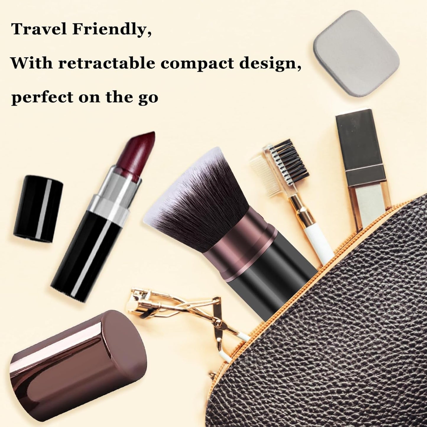 Retractable Makeup Brush, Travel Kabuki Powder Foundation Makeup Brush Face Blush Brushes for Blending Liquid, Flawless Cosmetics, Bronzer, Buffing, Sunscreen,