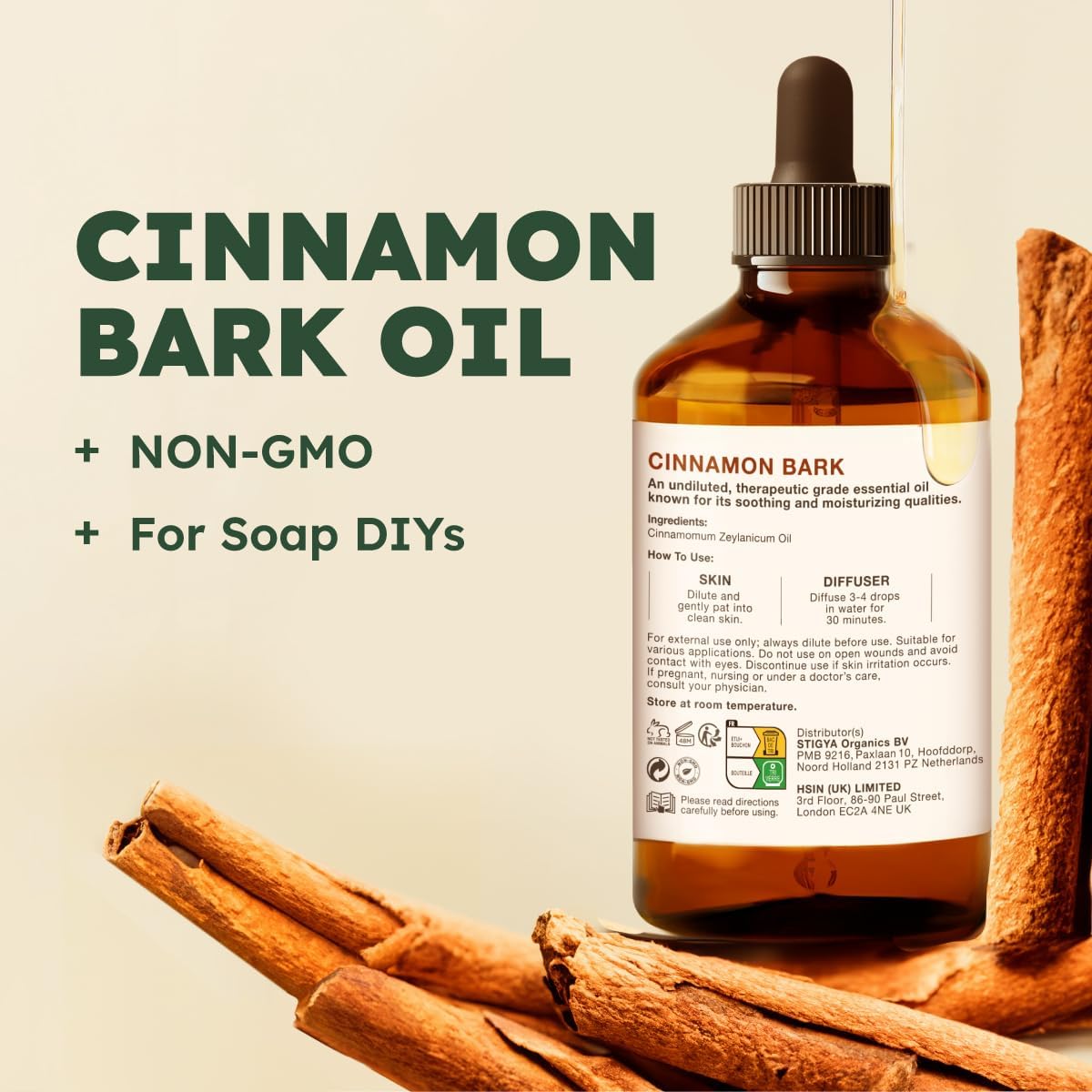 Kukka Cinnamon Essential Oil for Skin & Diffuser - 4 Fl Oz - Cinnamon Oil, Aromatherapy and Candles, DIY Soap Making Scents