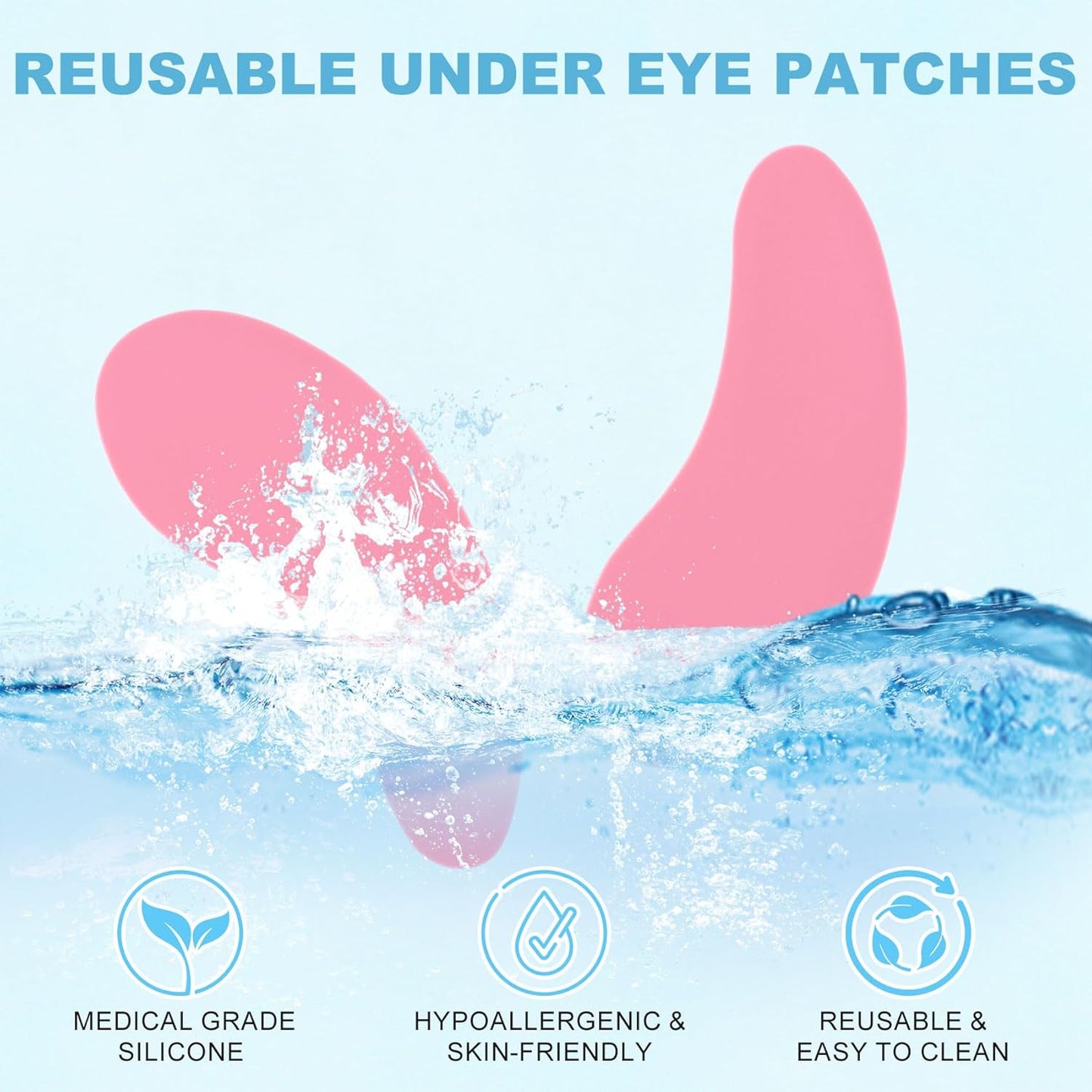 Under Eye Patches 2 Pairs, Silicone Reusable Eye Patches, Under Eye Mask for Skin Care Effect to Reduce Wrinkles and Fine Lines (Pink)