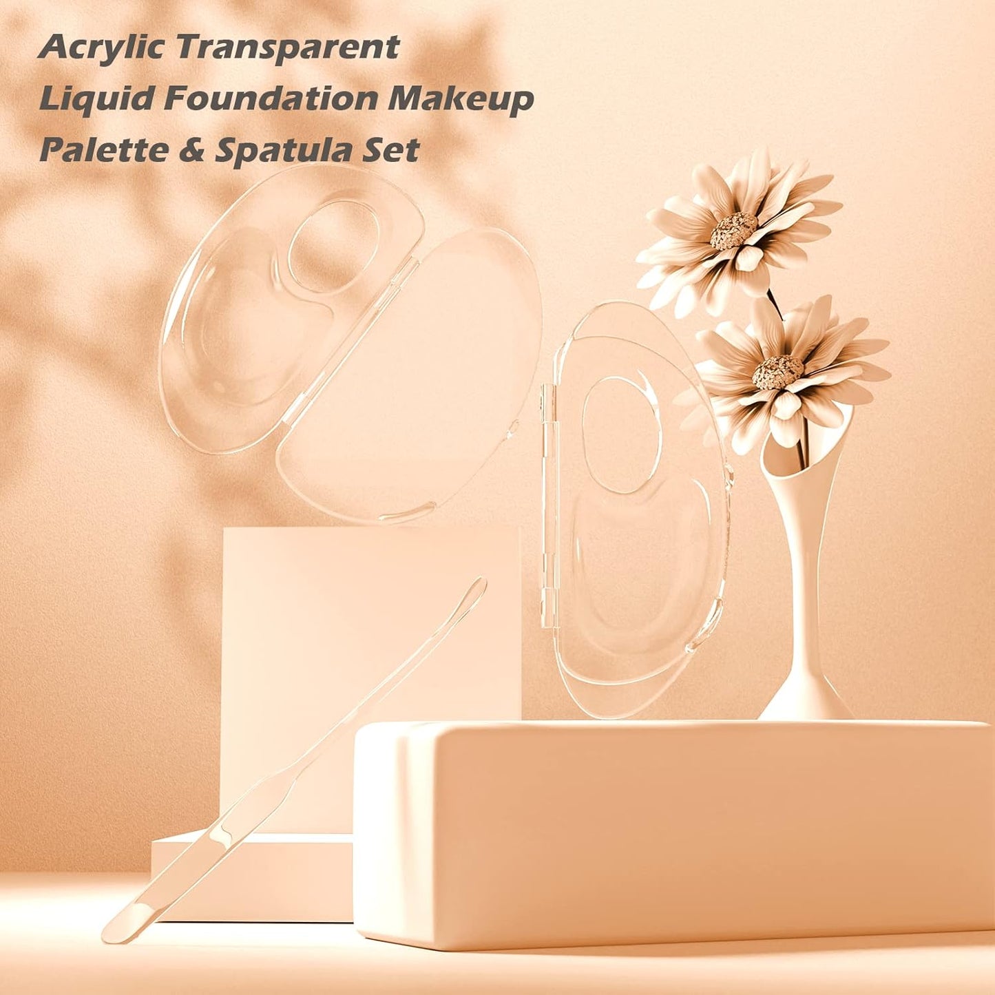 180 Degree Folding Acrylic Makeup Mixing Palette, Plastic Foundation Makeup Facial Palette with Felt Bag, Transparent Spatula Tool for Eyeshadow Liquid Foundation Cosmetic Pigment Mixing