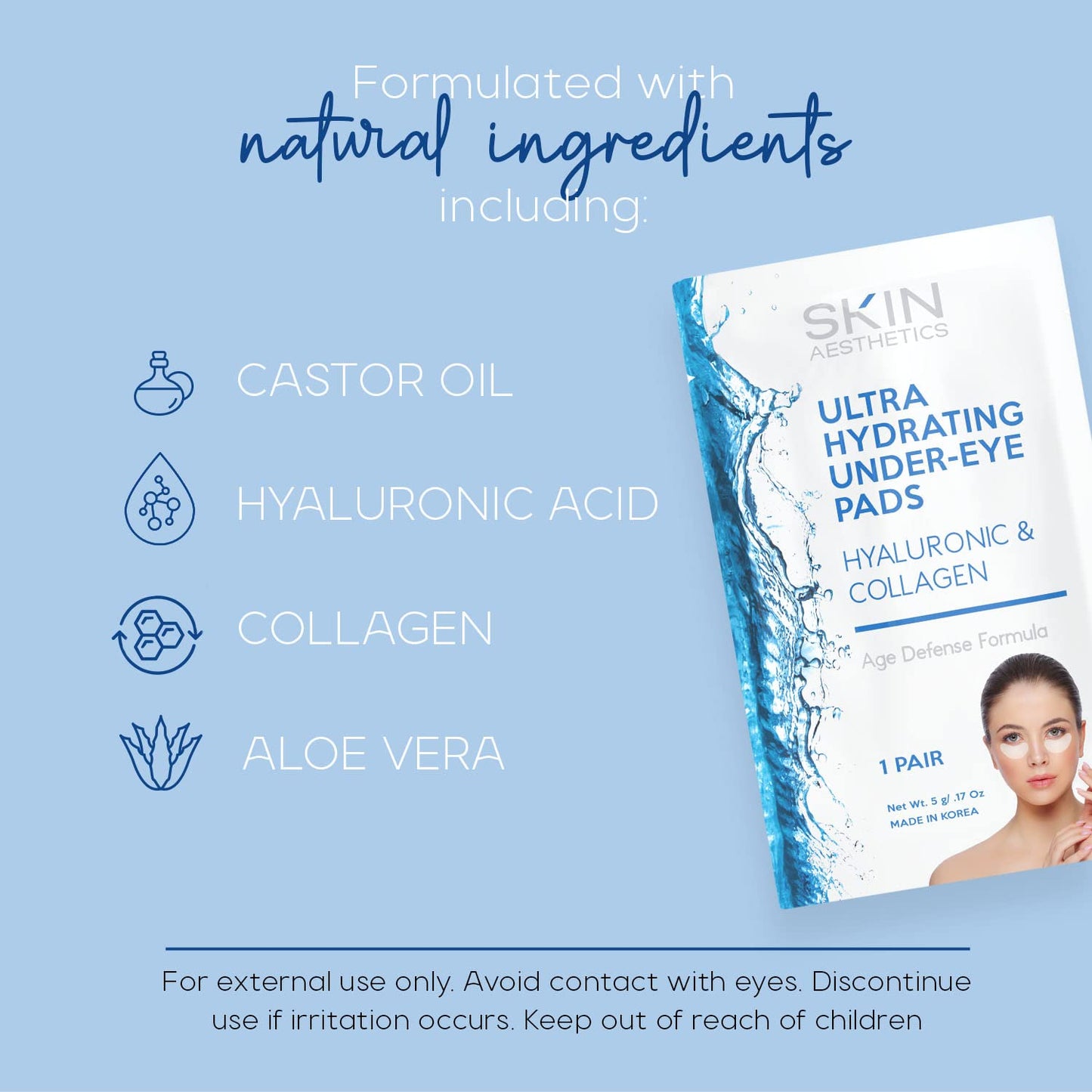 Hyaluronic & Collagen Under Eye Patches - Reduces Eye Bags, Puffiness, Crow's Feet & Wrinkles Ultra Hydrating Under Eye Pads - Cruelty Free Korean Skin Care - All Skin Types - 5 Pairs