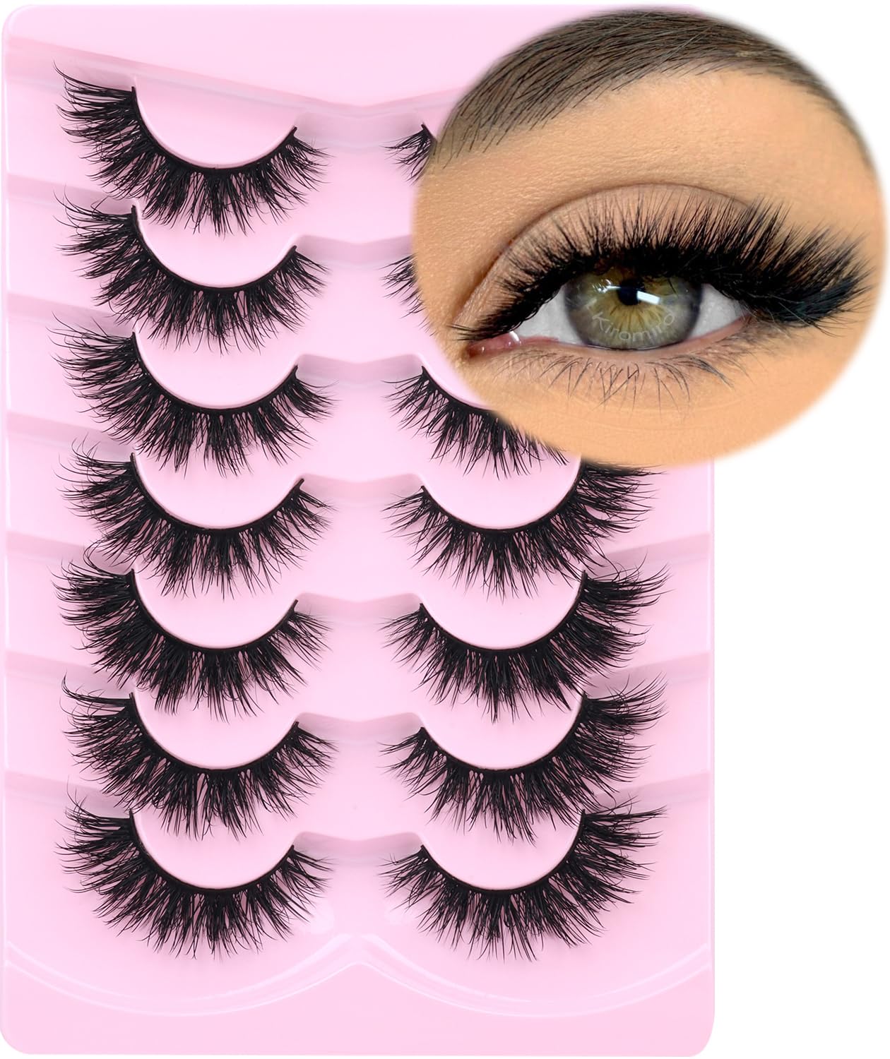Mink Lashes Natural Look False Eyelashes Wispy Cat Eye Flat Lashes 3D Mink Lashes Natural Fake Lashes 15mm Strip Lashes Pack 7 Pairs by Kiromiro