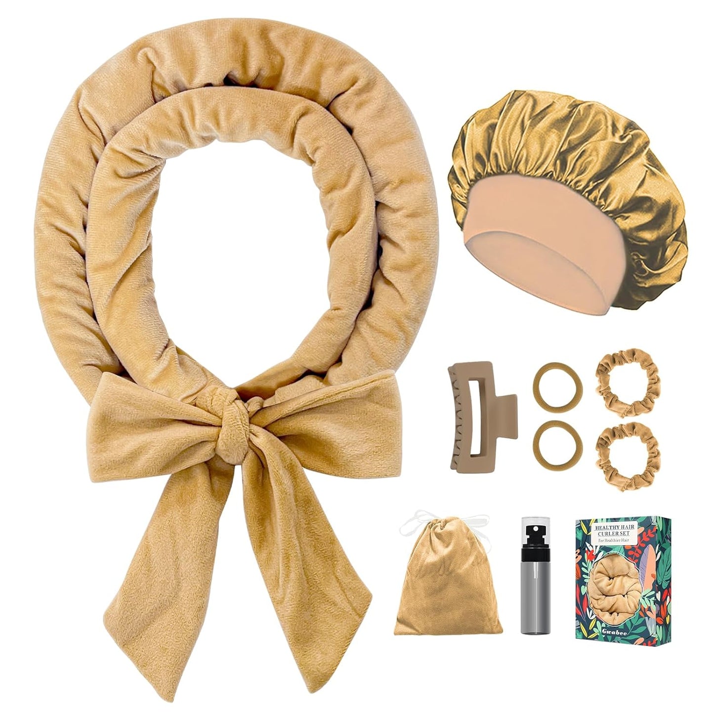 70" Soft Hair Curlers for Overnight Curls - No Heat Curl Wrap with 9 Rods for Long Hair, Khaki