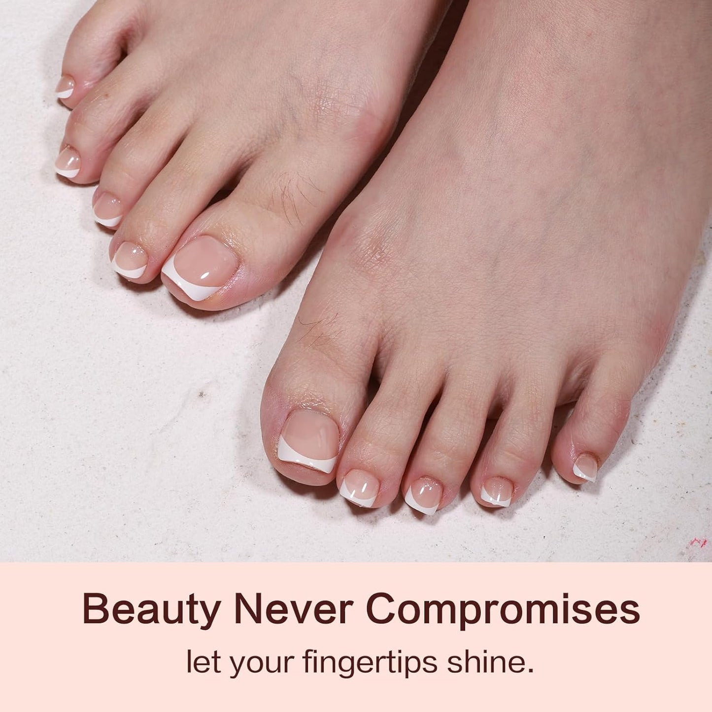 French Tip Press on Toenails 144PCS with 4 Strips, 18 Sizes Pink Fake Nails - No Need to File, Pre-applied Primer, Short Square Toe Nails Kit for Women Pedicure & Gift