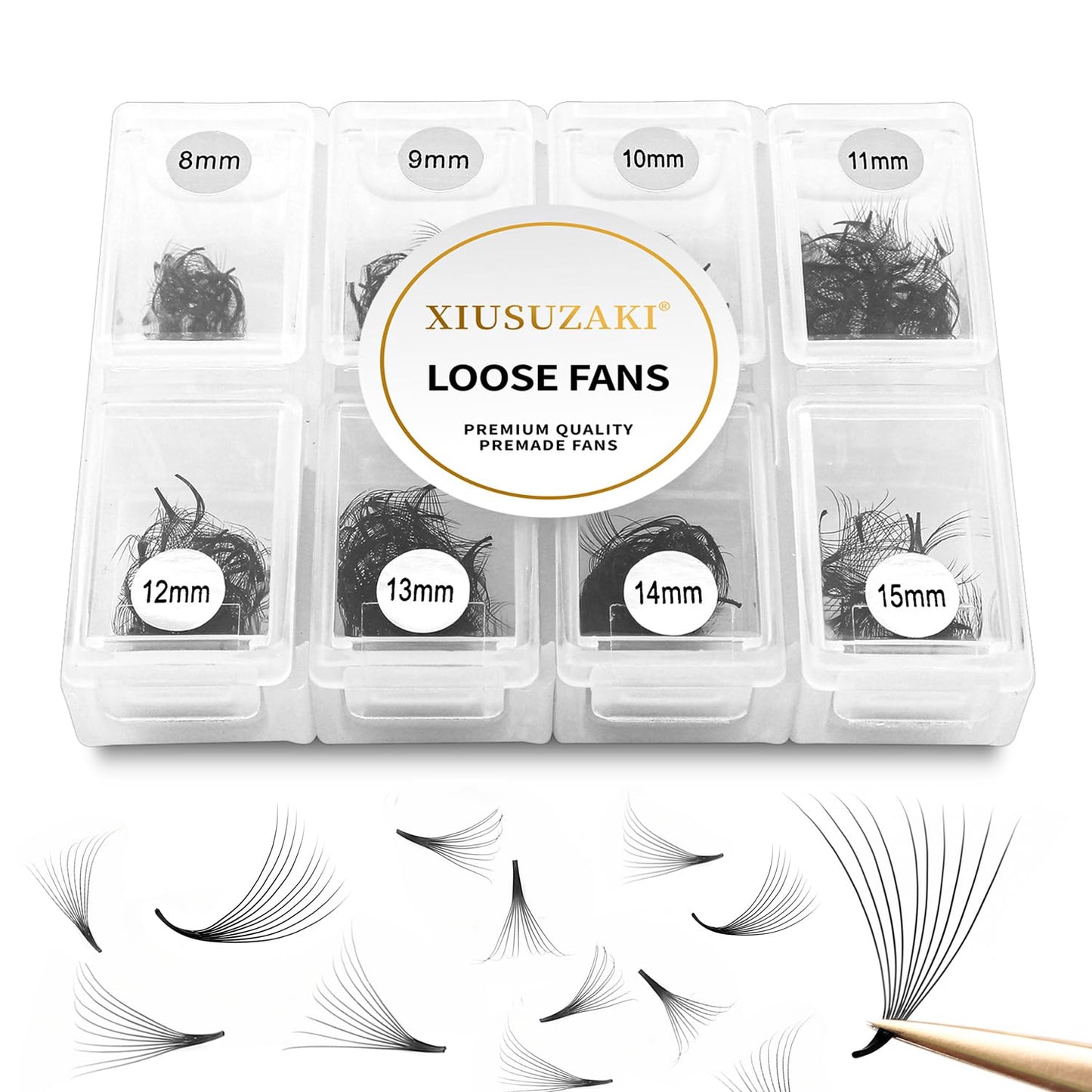 Premade Lash Fans Mix 8-15mm - 600 Fans, 20D Volume, 0.03mm Thickness, C Curl Eyelash Extensions