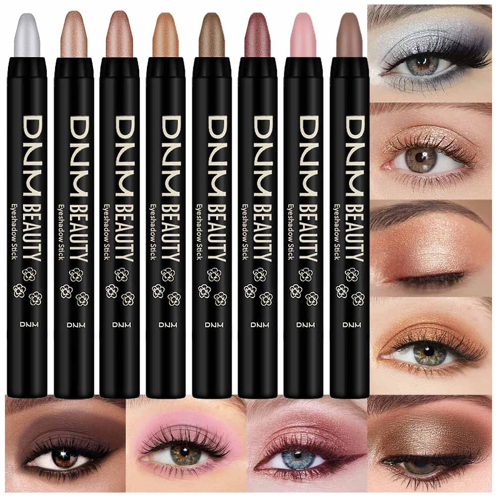 evpct 8Pcs Cream Eye Shadow Brightener Sticks Set for Eyes, Silver Champagne Golden Rose Sand Bronze Gold Orchid Pink Deep Mauve Shimmer Matte Pencil Eye shadow Crayon Applicator Stick Palette Makeup