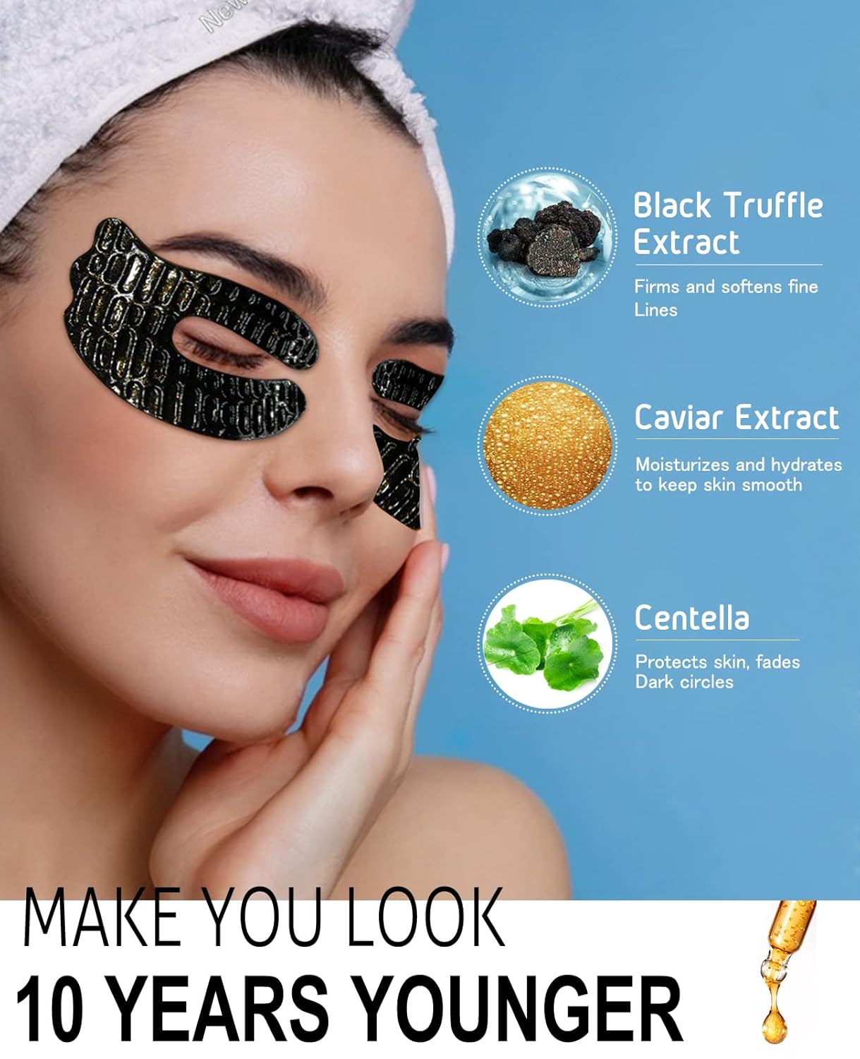 Collagen Eye Pads for Puffy Eyes and Dark Circles, Under Eye Patches for Puffy Eyes, Under Eye Masks Skincare Black color