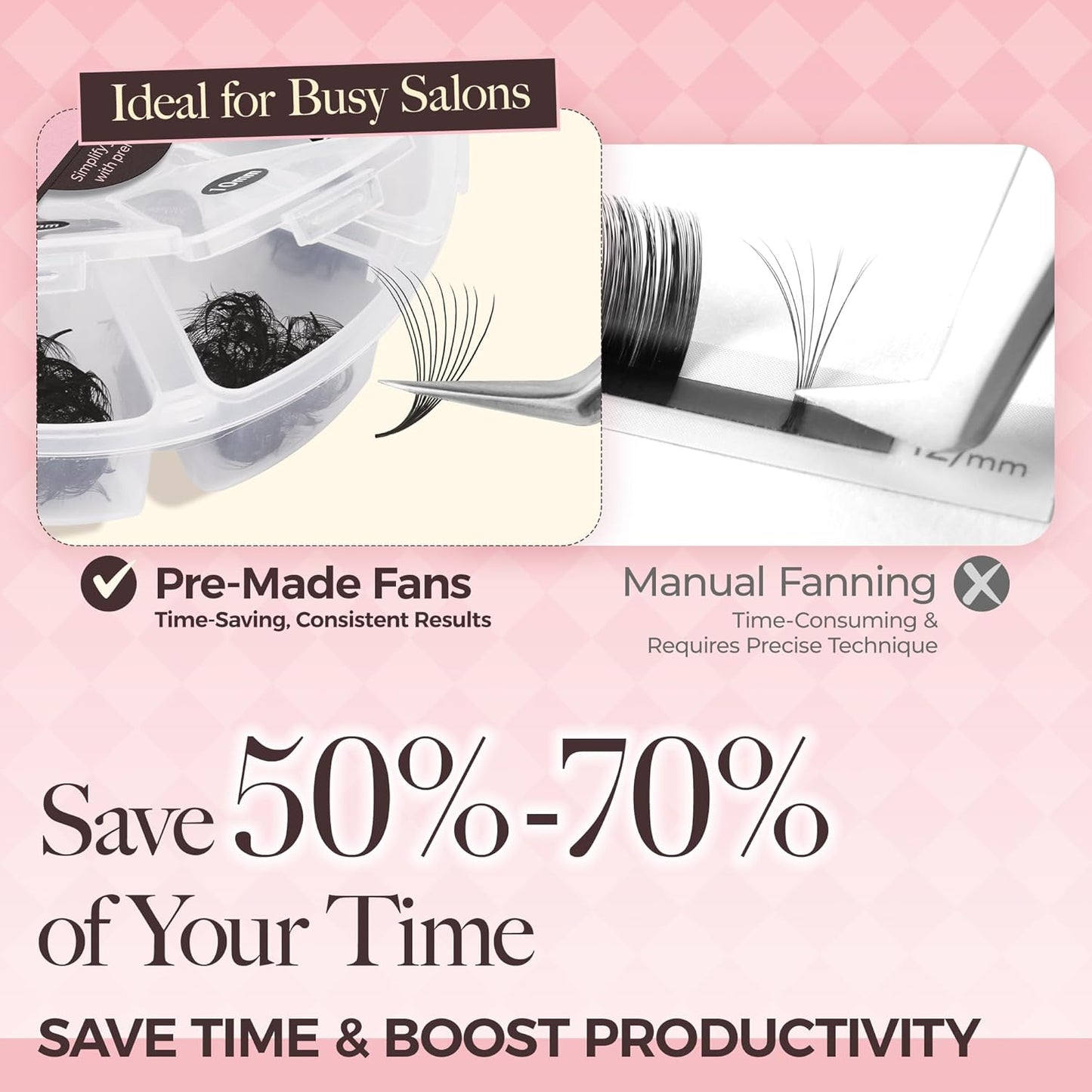 LASHVIEW 600 Premade Volume Eyelash Extensions Mixed Tray Fans C Curl Pointed Handmade Loose Fans Thin Base (10D-0.07C,8-15mm)