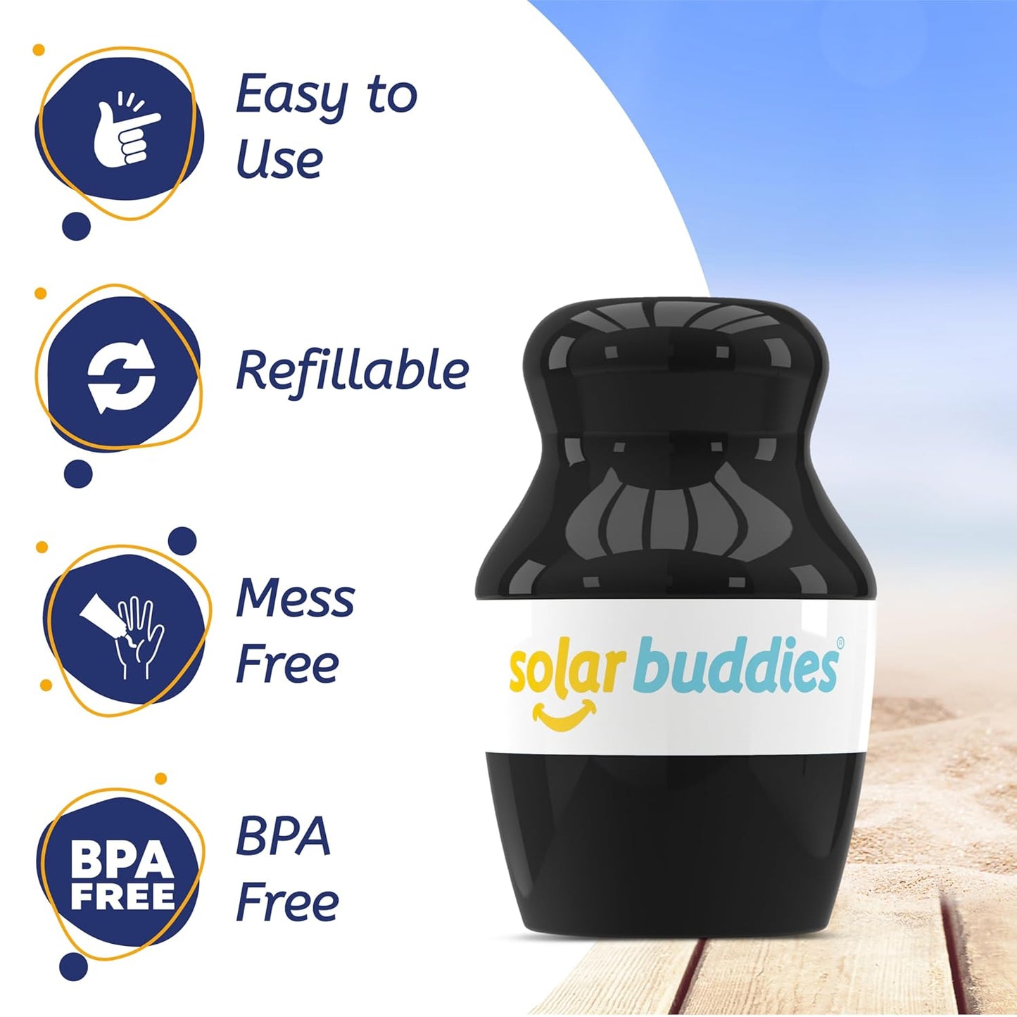 Solar Buddies Bag Bundle & Carabina Clip - Full Black - Refillable Roll on Sponge Sunscreen, Suncream & Lotion Applicator For Kids, Adults & Families - Holds 3.4fl oz, Perfect Size for Travel
