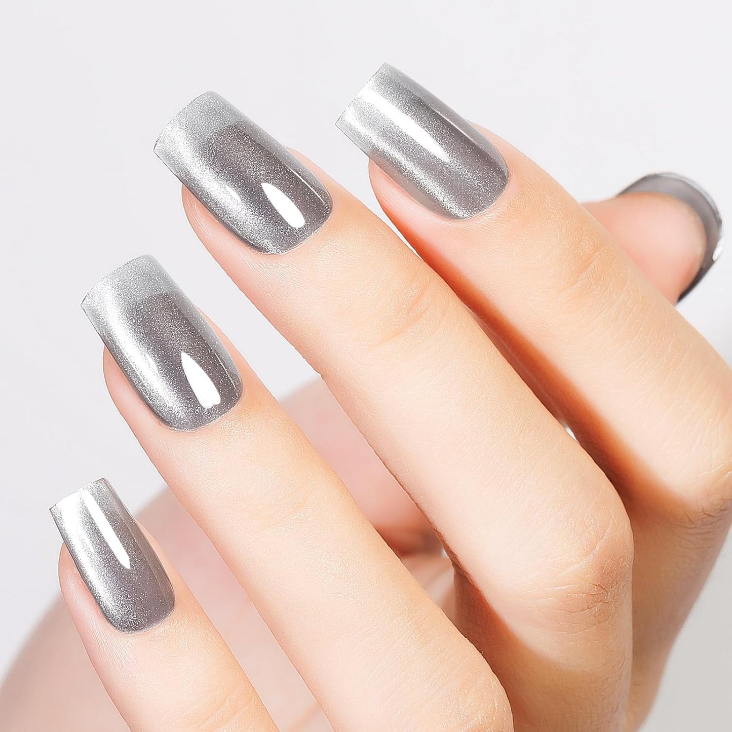 MIZHSE Quick Dry Cat Eye Nail Polish, Sliver Magnetic Nail Polish with Magnet, Air Drying Fast Nail Lacquer 15ml Cateye Effect for Women Girl Non-Gel Nail Art Manicure DIY Home