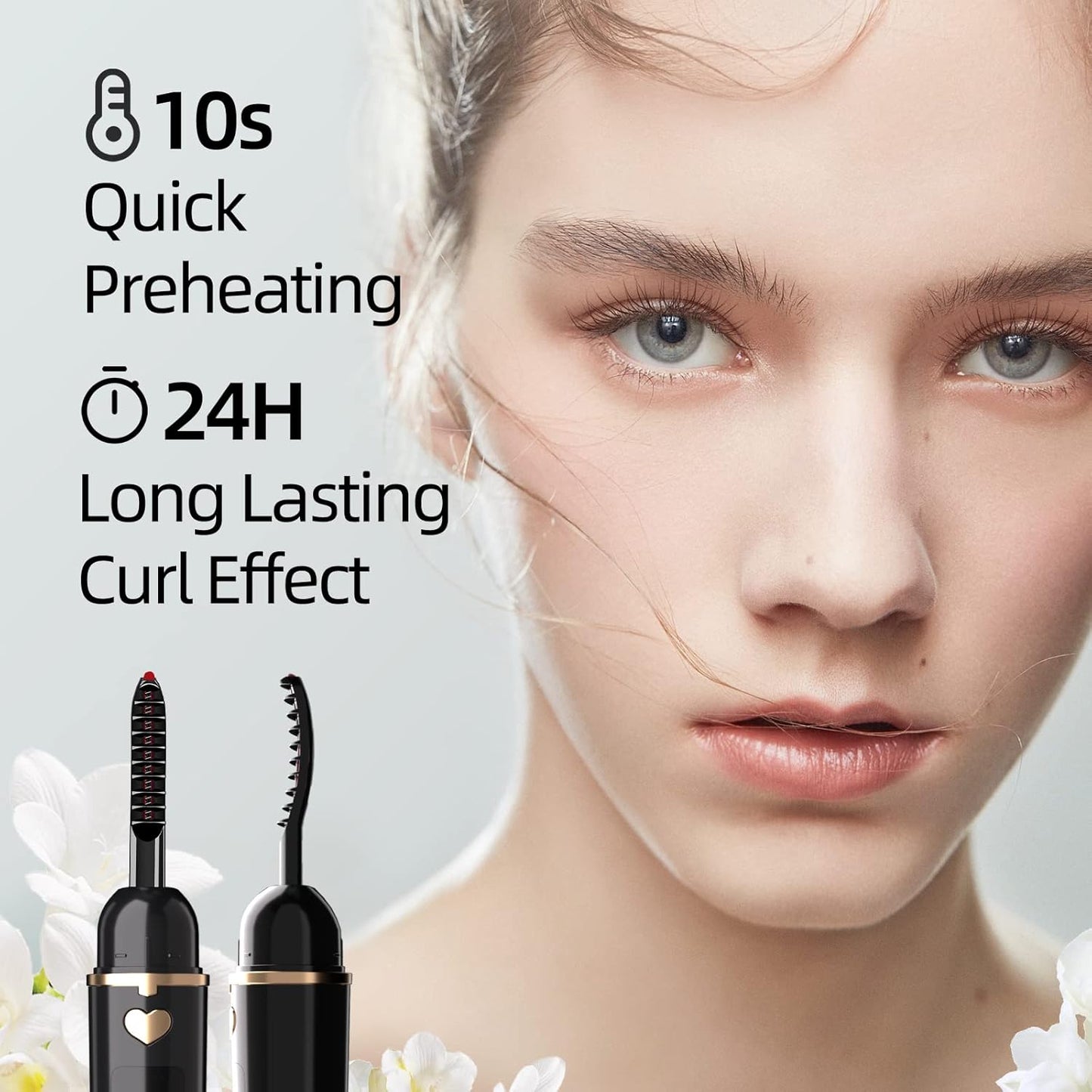 Heated Eyelash Curler, Heated Lash Curler, Portable USB C Rechargeable Eyelash Curler 24H Long Lasting Intelligent Power Off Electric Eyelash Curler with Eyelash Comb for Makeup - Black