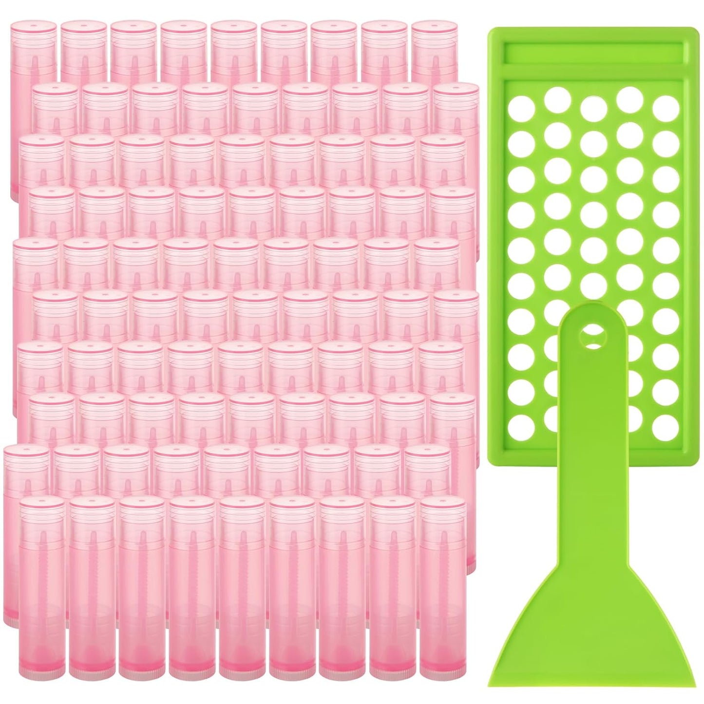 200PCS Plastic Lip Balm Tubes, Chapstick Tubes Empty, Lip Balm Containers with Filling Tray and Spatula, Rotating Type Refill Lip with Cap for DIY(5ml/5g, Pink)