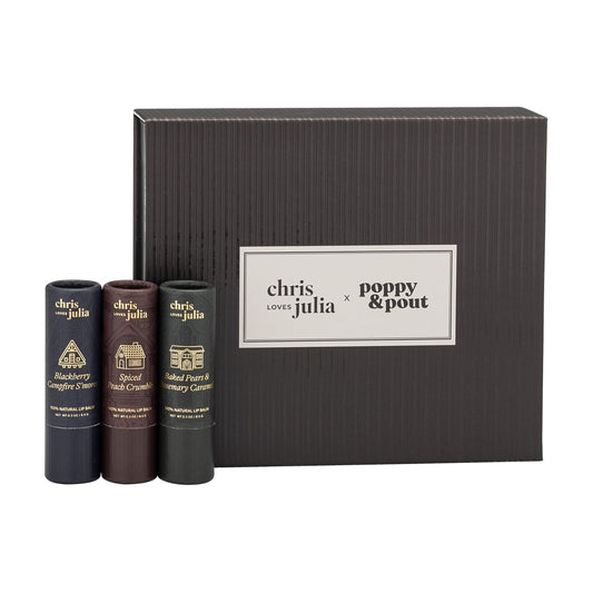 Jumbo Lip Balm Gift Set (Chris Loves Julia Trio) | Poppy & Pout All Natural Lip Balms & Moisturizers | Hydrates with Beeswax, Vitamin E, Organic Coconut Oil | Cruelty-Free | Recyclable Cardboard Tube