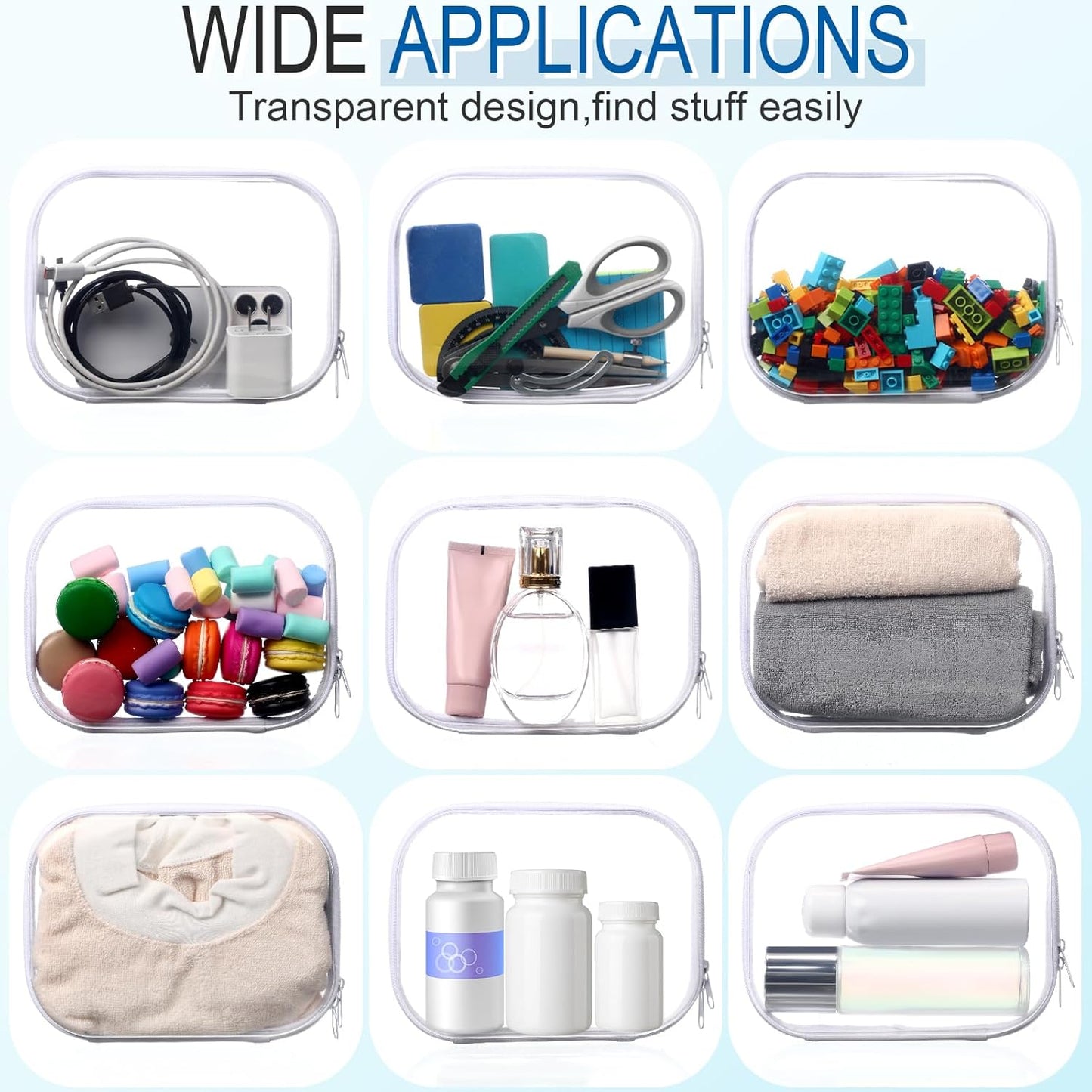 Sanwuta 6 Pcs Clear Hard Zipper Case Pencil Pouches Hard Plastic Zipper Pouches Makeup Bag Transparent Cases for Snacks Plastic Storage Organizer Box for Travel