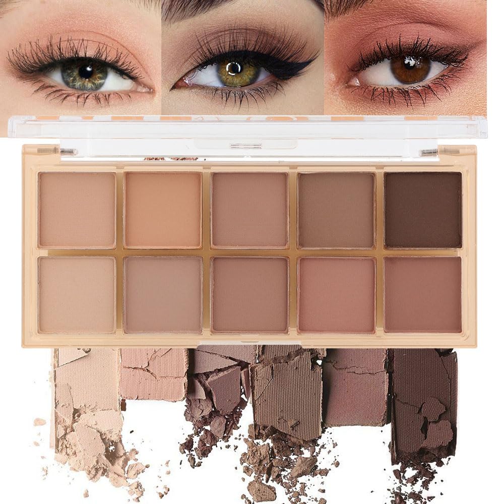 evpct 10 Colors Matte Nude Eye Shadow Palette Makeup for Older Women, Nude Brown Pink Cocoa Taupe Mauve Neutral Matte Cream Smokey Mini Eyeshadow Palette for Blue Green Eyes, Contour Makeup Palettes 5