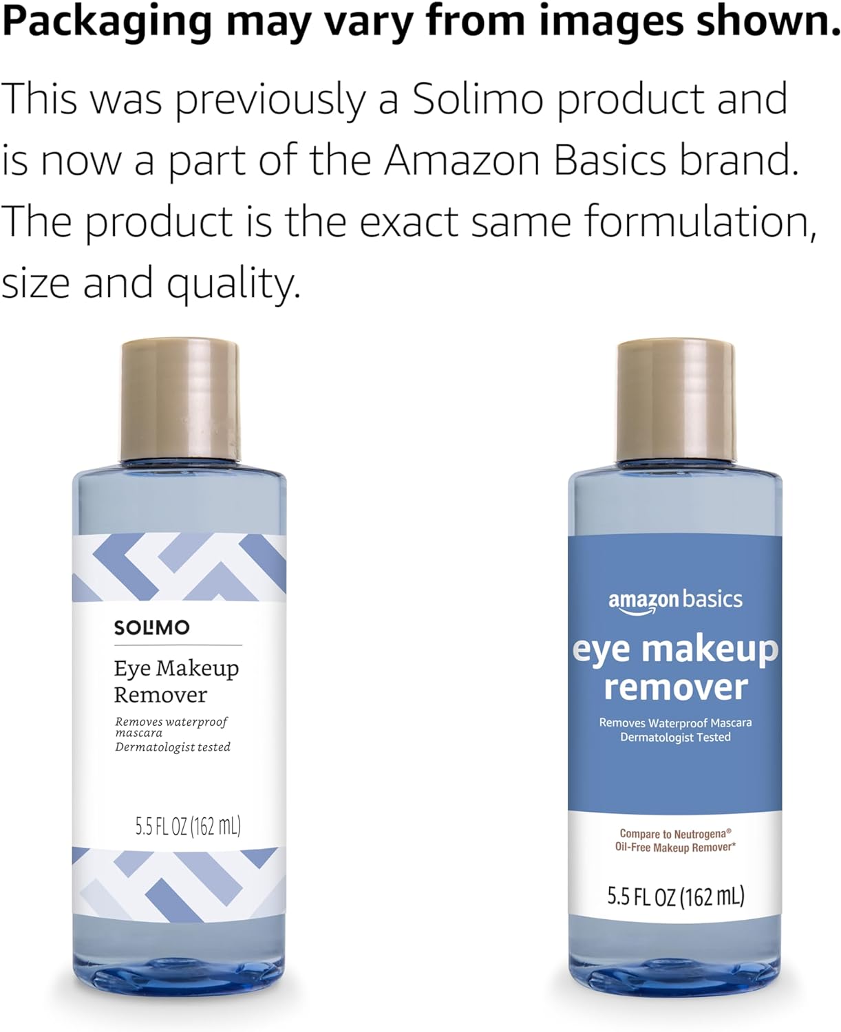 Amazon Brand - Solimo Eye Makeup Remover, Removes Waterproof Mascara, Dermatologist Tested, 5.5 Fluid Ounce