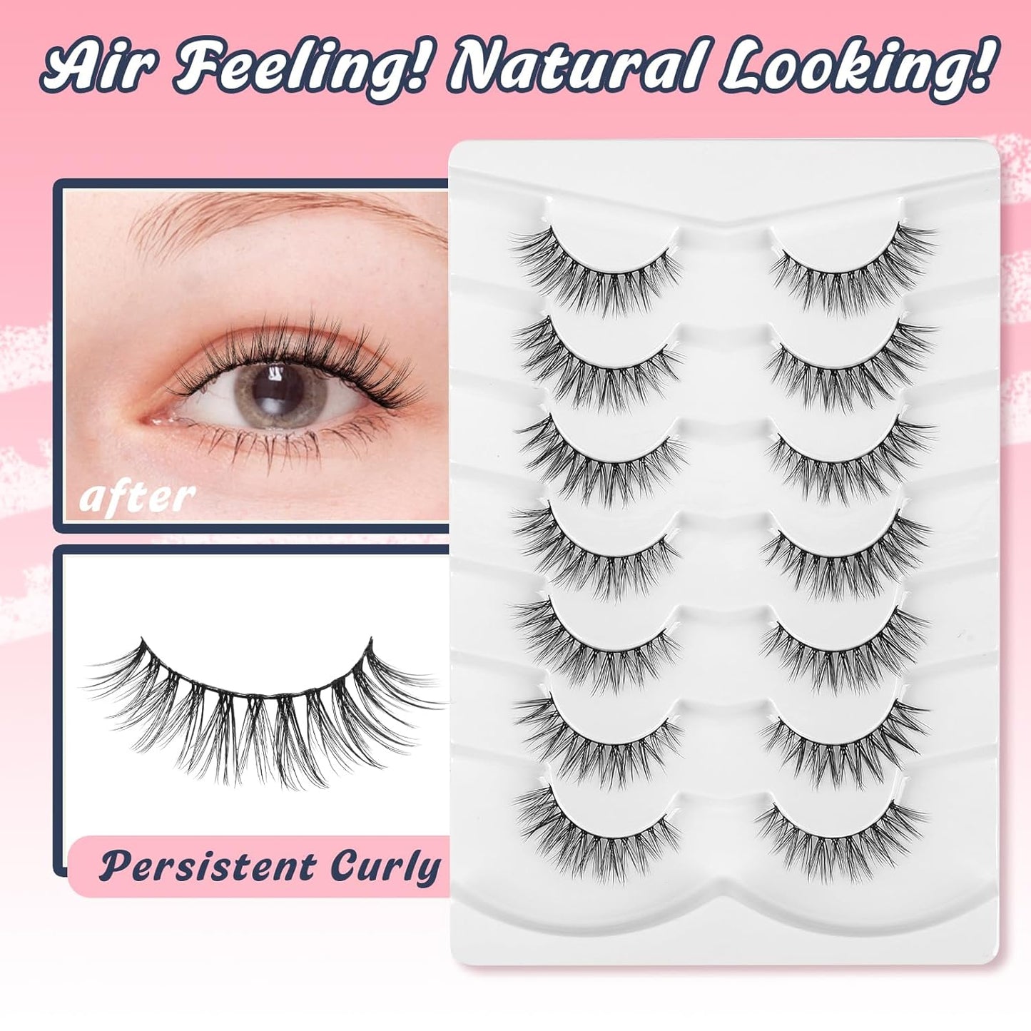 Eyelashes Natural Cat Eye Lashes False Eyelashes Wispy Lashes Flared Lashes Pack C Curl Eyelash Soft False Lashes 12mm Short Lashes Siligli 7 Pair
