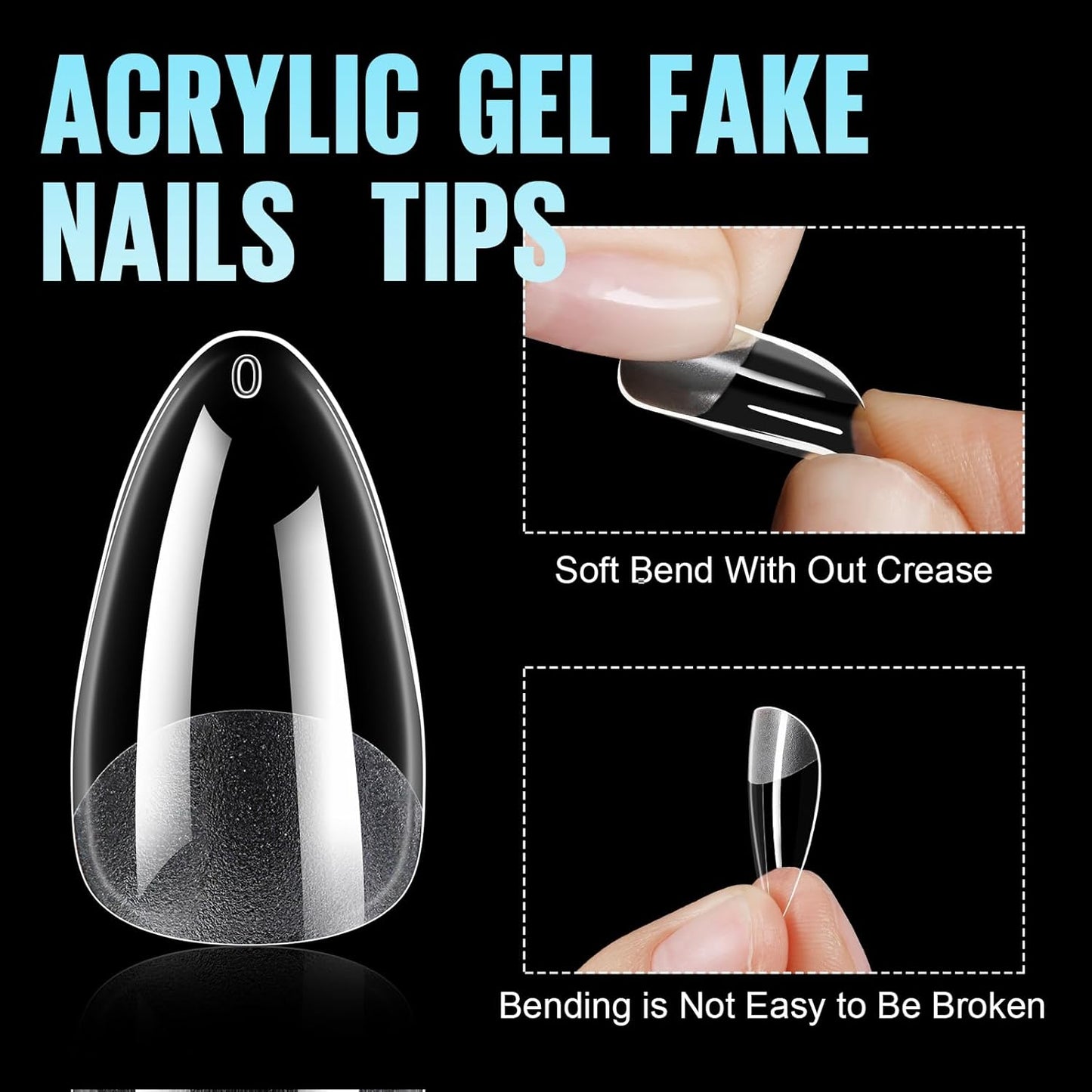 TOMICCA Medium Almond Nail Tips, 192Pcs 12 Sizes Acrylic Pre Buffed Medium Almond False Tips, Full Cover Half Matte Nails for Nail Art Extension Press on Nails