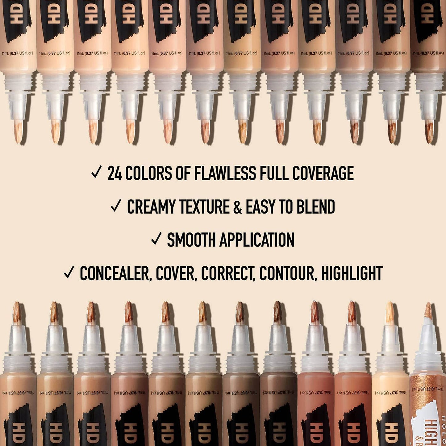 Ruby Kisses HD Brush Concealer & Foundation, Full Coverage, Color Correcting, Highlight, Contour 3 Pack (Chestnut)