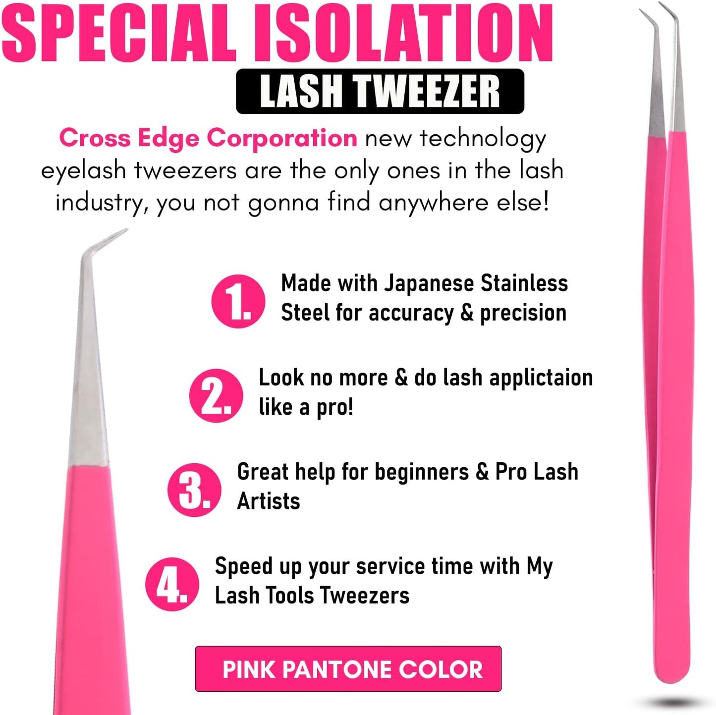 Curved Isolation Lash Tweezers for Eyelash Extension – 14cm, Stainless Steel Best for Classic & Individual Lashes Eyelash Twisers (Matte Pink)