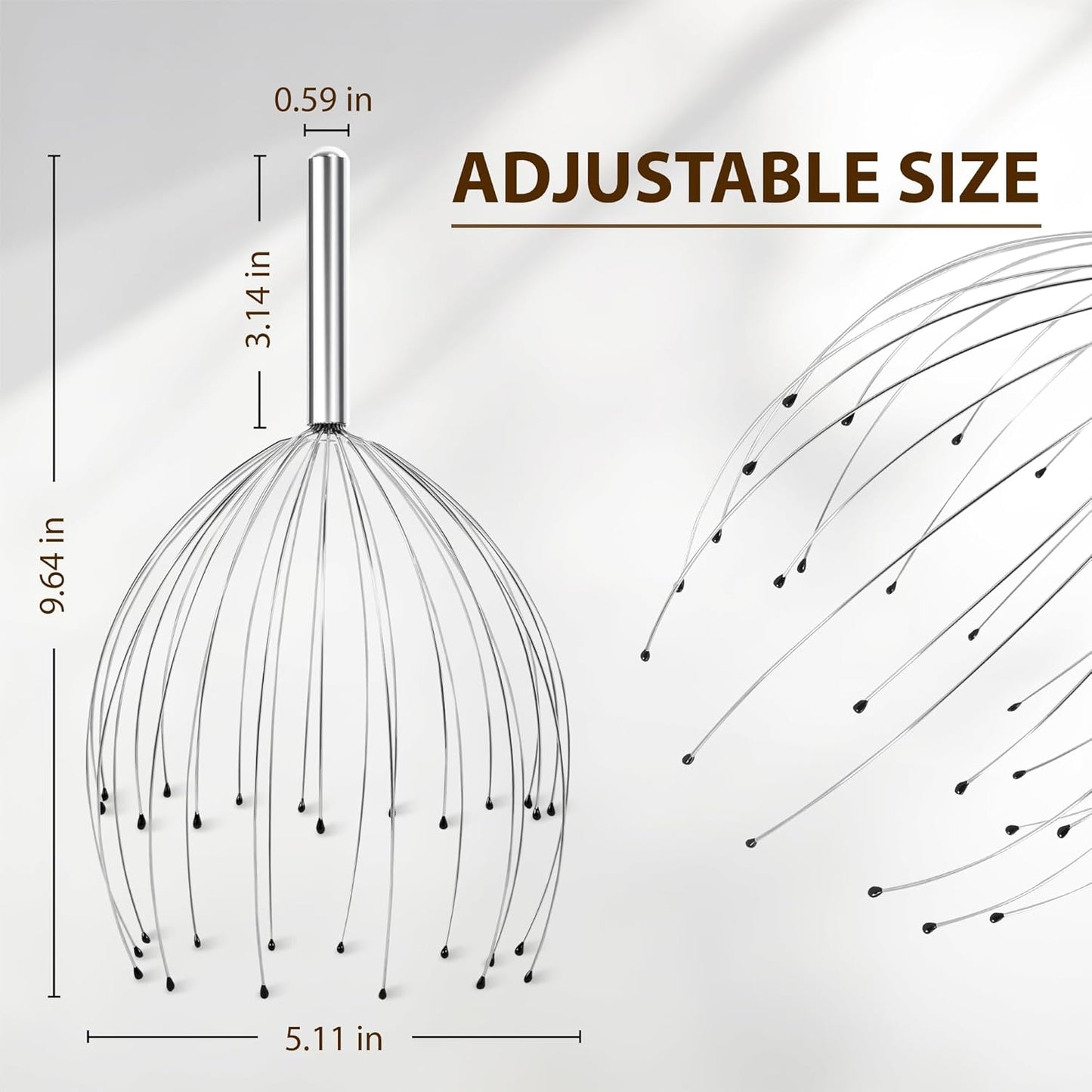 Head Massager 28 Fingers Scalp Massager Head Scratcher, Back Massage Back Scratcher, Stocking Stuffers for Scalp and Body Massage (Silvery)