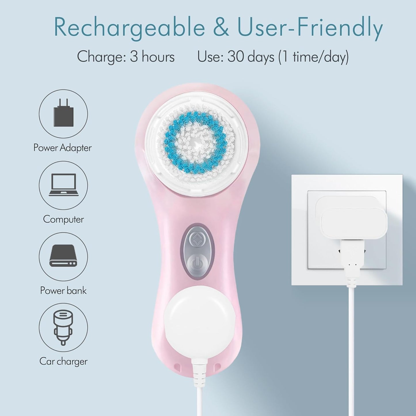Microtree Facial Cleansing Brush Rechargeable, Sonic Vibrating System, 2 Speeds for Gentle Clean, Face Brushes for Cleansing, Electric Waterproof Portable Travel Face Scrubber