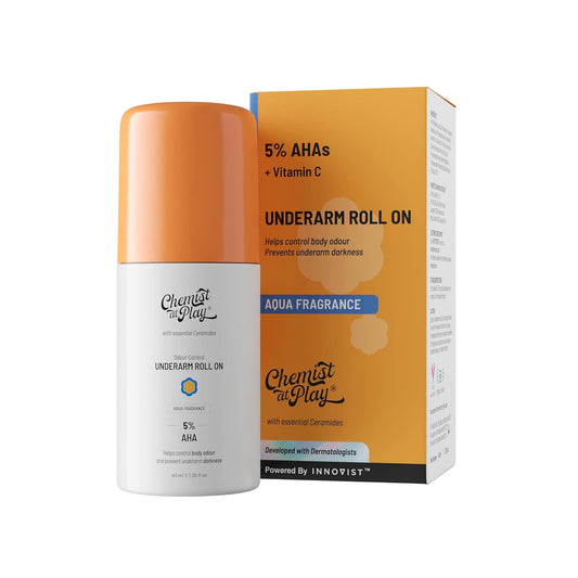 UnderArm Roll-On with 5% AHA| Lactic & Mandelic Acid|Prevents Odour, Brightens Skin & Exfoliates Underarm | For Sensitive Skin | Aqua Fragrance | Alcohol & Aluminium Free | 1.35 fl oz
