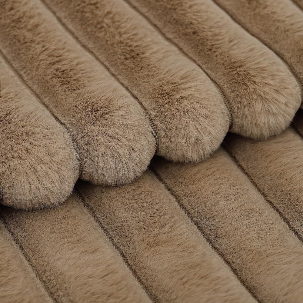 MADIZZ Set of 2 Faux Wool Plush Decorative Throw Pillow Covers 18x18 Inch Brown Fluffy Striped Soft Decorative Cushion Cover for Sofa Bedroom Pillow Shell