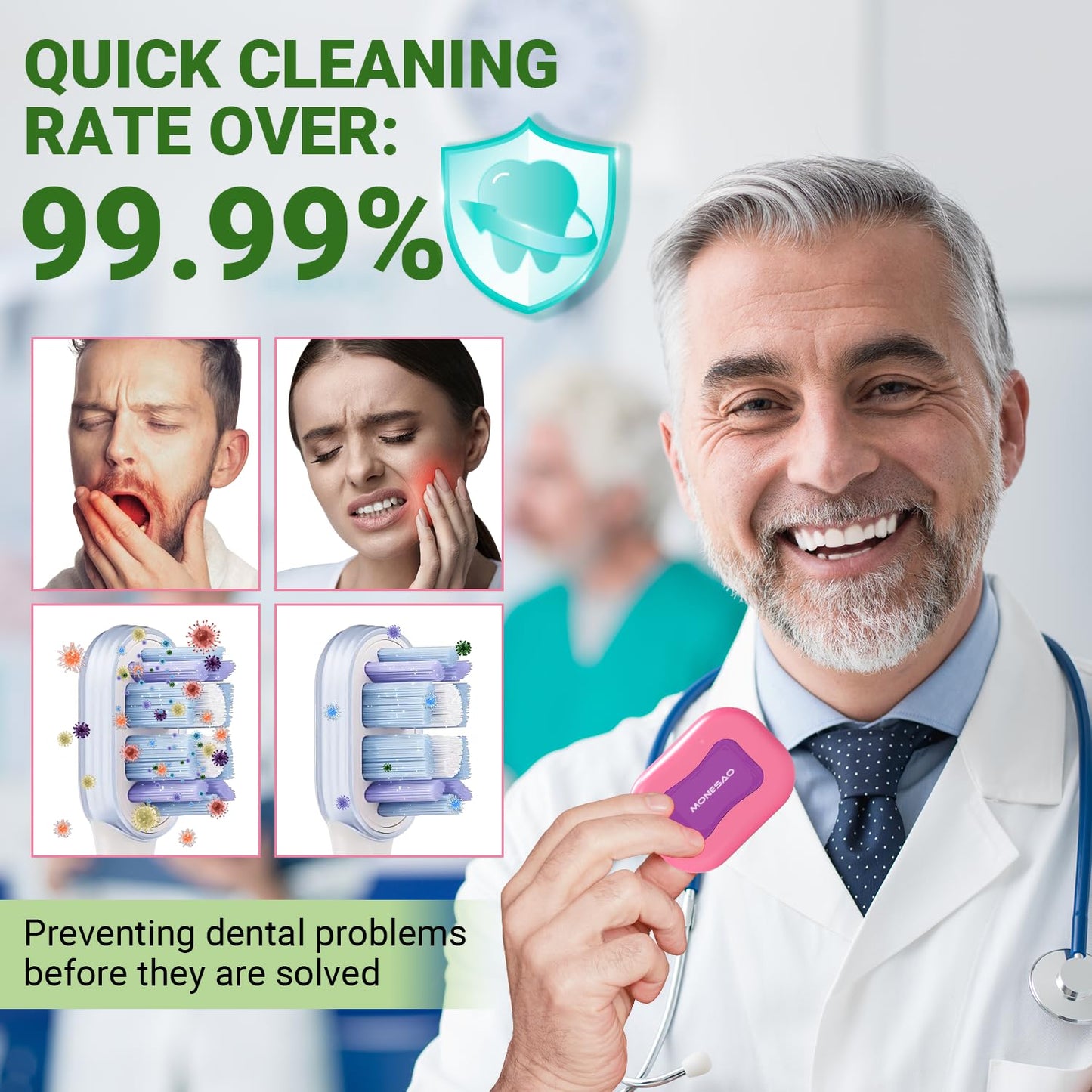 MONESAO Toothbrush Sanitizer Covers, Toothbrush Case with Violet Light - Rechargeable Cleaner Case - Auto Home Travel Tooth Brush Cap Box for Any Electric and Manual Toothbrushes (Pink)