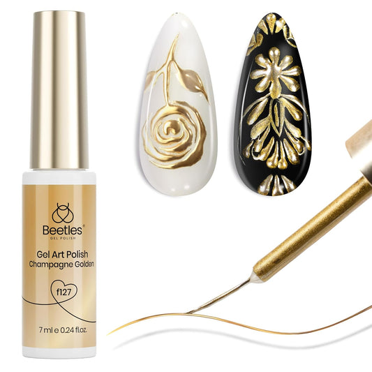 Beetles Metallic Gold Gel Liner 7ml French Tip Gel Polish 3D Mirror Chrome Effect Metal Painted Nail Polish Build in Thin Brush French Swirl Line Nail Art Soak off Uv Lamp Manicure Salon