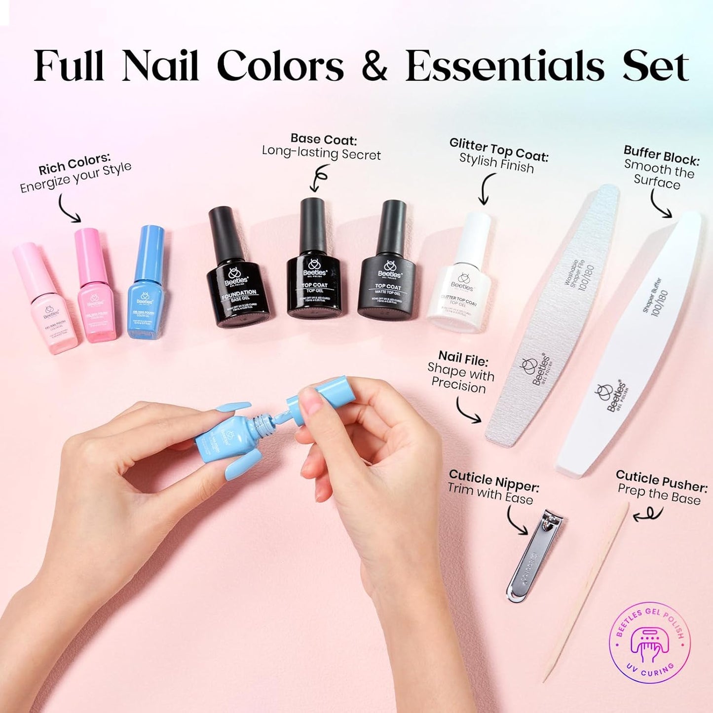 Beetles Gel Nail Polish Set – 36 Color Fall Yellow Brown Pink Red Gel Polish Kit with Base Coat Glossy Matte Glitter Top Coat Soak Off UV LED Gel for Nail Art Manicure Salon DIY Gift for Women