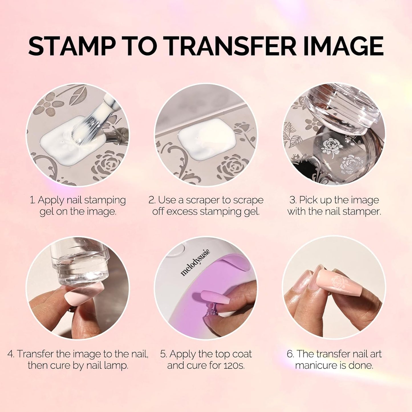 MelodySusie French Nail Stamper Kit, Silicone Stampers with Scrapers, 4PCS Tool for French Manicure DIY Home Nail Design Salon, Pink