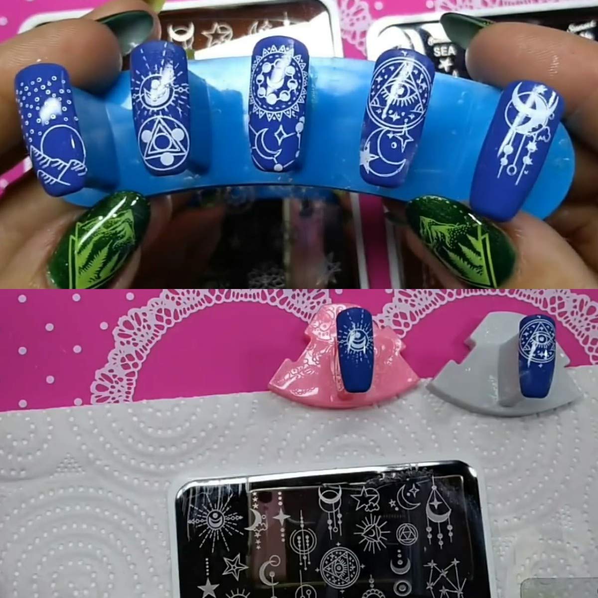 2pcs Sun Moon Star Nail Plates Stamping Set Sea Shell Pattern Stamp Templates Geometry Flowers Nail Art Stamper Plates for DIY Print Manicure Salon Design Gift Supplies 9.5x14.5CM