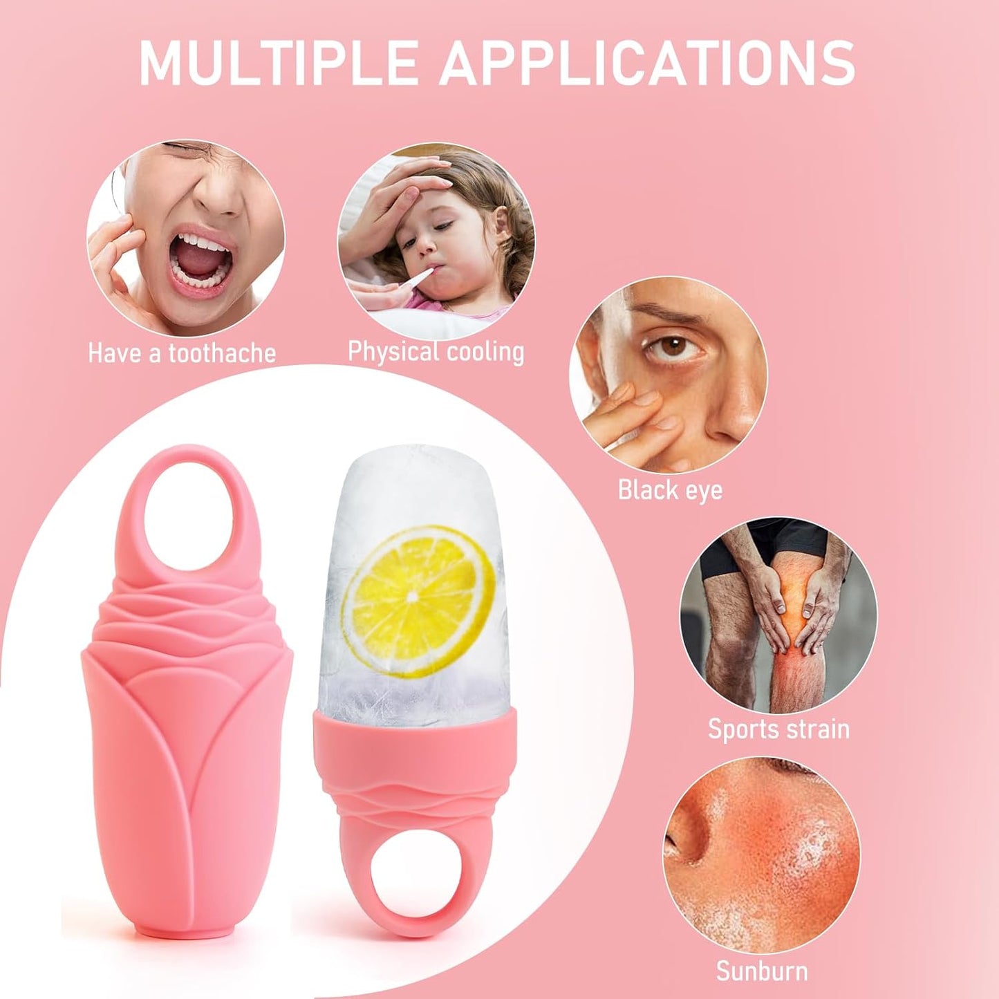 3 Pcs Facial Ice Roller Silicone Mold Reusable for Face Women and Eye Neck Cold Skin Care Tools Freezer De Puff Eyes Bags Reduce Migraine Pain Pink