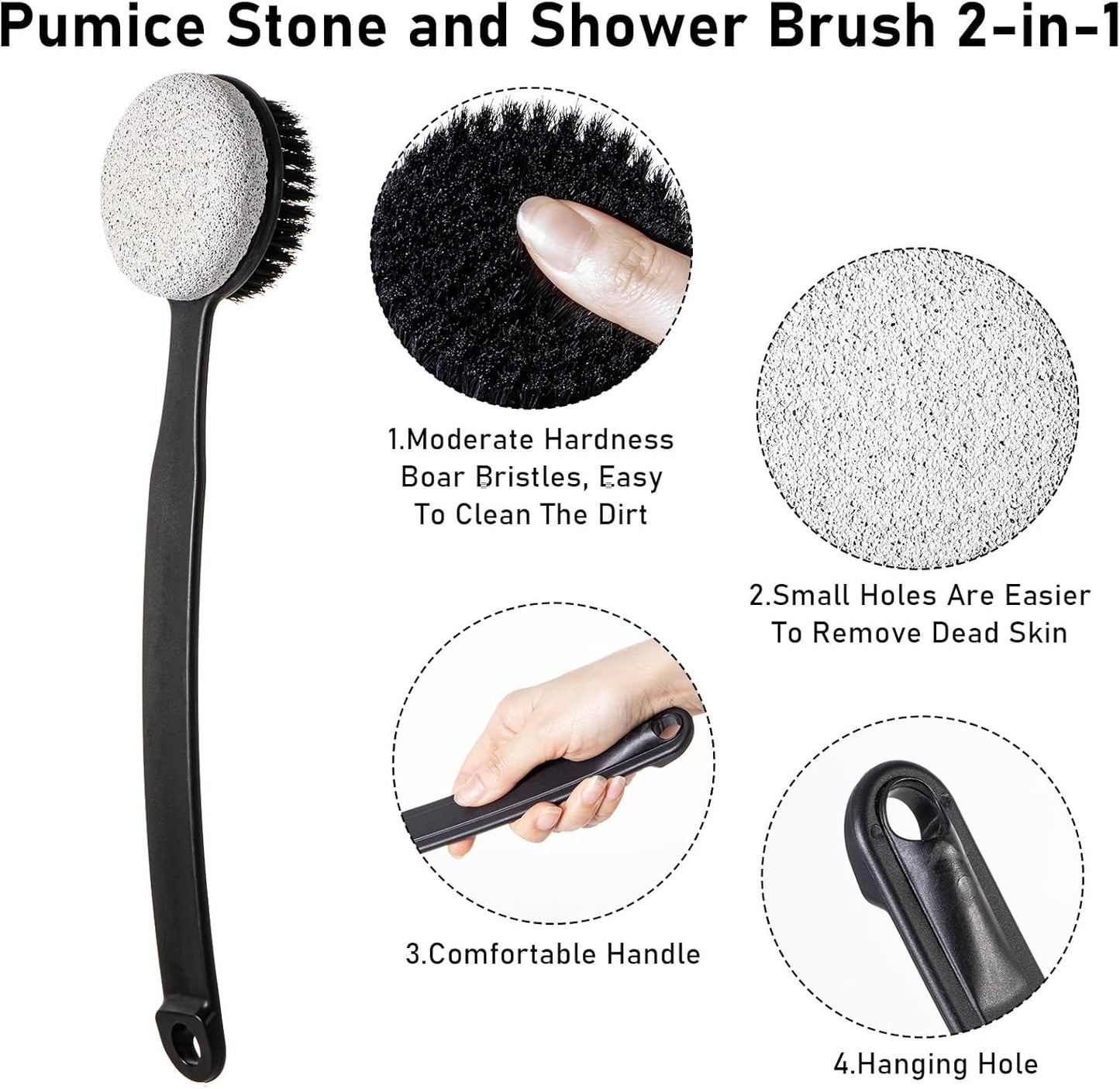 Pumice Stone for Feet with Long Handle (Double-Faced Curved Handle,Black, Count, 1.0)