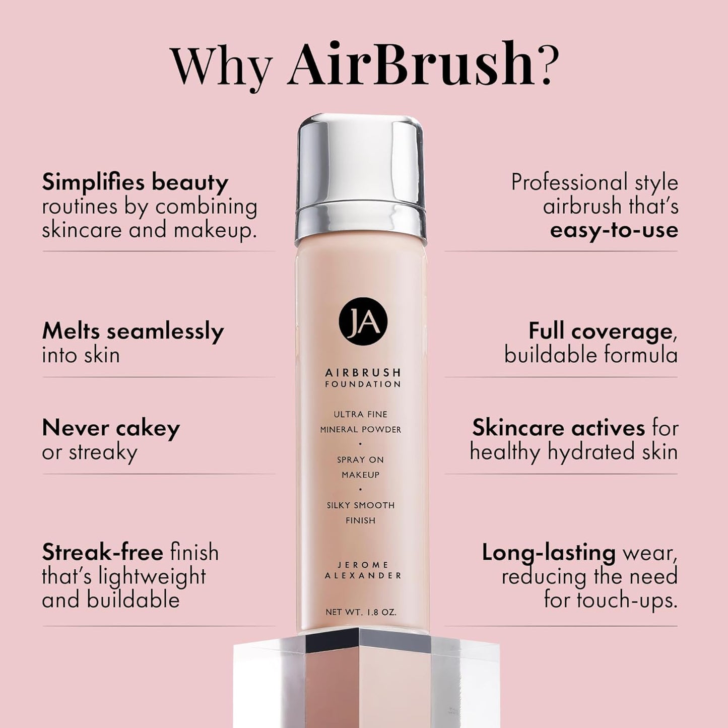 MagicMinerals AirBrush Foundation by Jerome Alexander – 2pc Set with Airbrush Foundation and Kabuki Brush - Spray Makeup with Anti-aging Ingredients for Smooth Radiant Skin - Medium