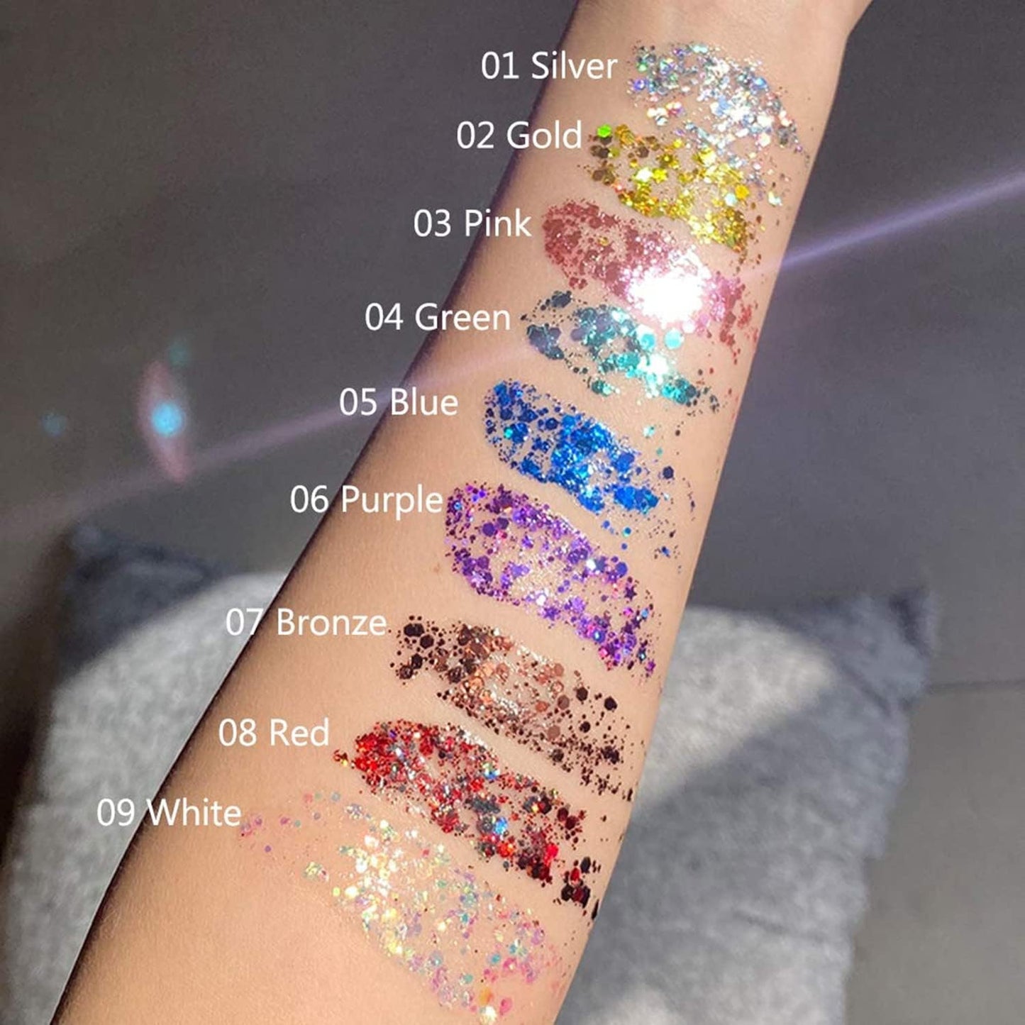 MAEPEOR Chunky Face Body Glitter Gel 19 Colors Mermaid Sequins Holographic Body Glitter Gel Long-Lasting Festival Makeup Glitter Paint for Face Body Hair Nails (30g, 04 Green)