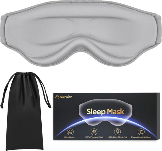 3D Cooling Eye Mask Sleep Mask for Men & Women, 100% Pressure-Free & Light Block-Out Eye Mask for Sleep with Easy Adjustable Strap, Night Eye Cover for Travel, Grey