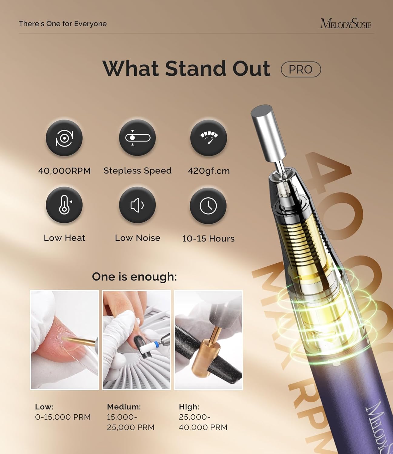 MelodySusie Professional 2 in 1 Nail Drill Kit 40,000 RPM, MB420G Brushless Portable Cordless Rechargeable Electric Nail File, Efile Nail Drill Machine for Acrylic Gel Nails Polishing Removing, Purple