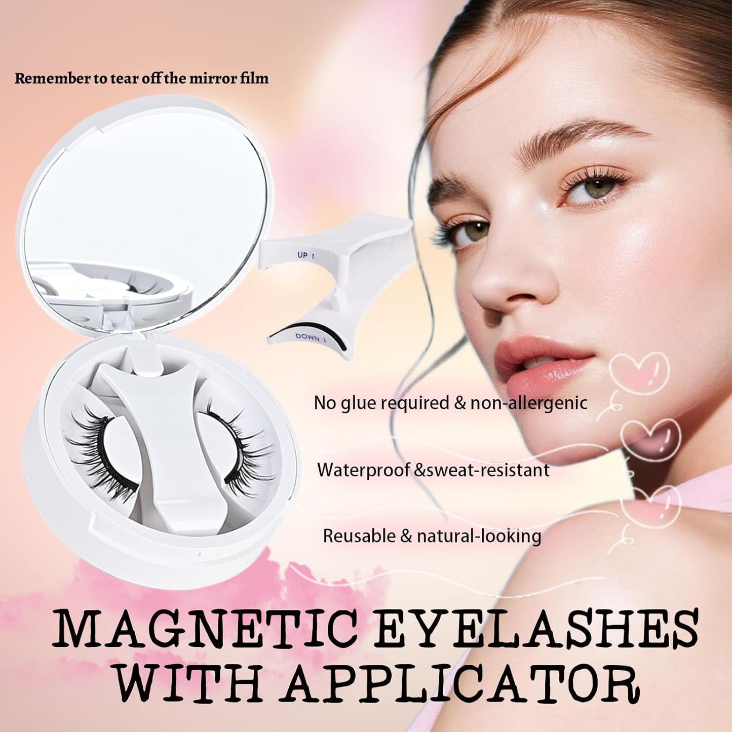Lumentes Magnetic Eyelashes, Lumentes Magnetic Eyelashes with Applicator, Reusable No Glue Lashes, Natural Look Soft Comfortable Magnetic Lashes, Easy to Wear and Remove (Sunset Brown)