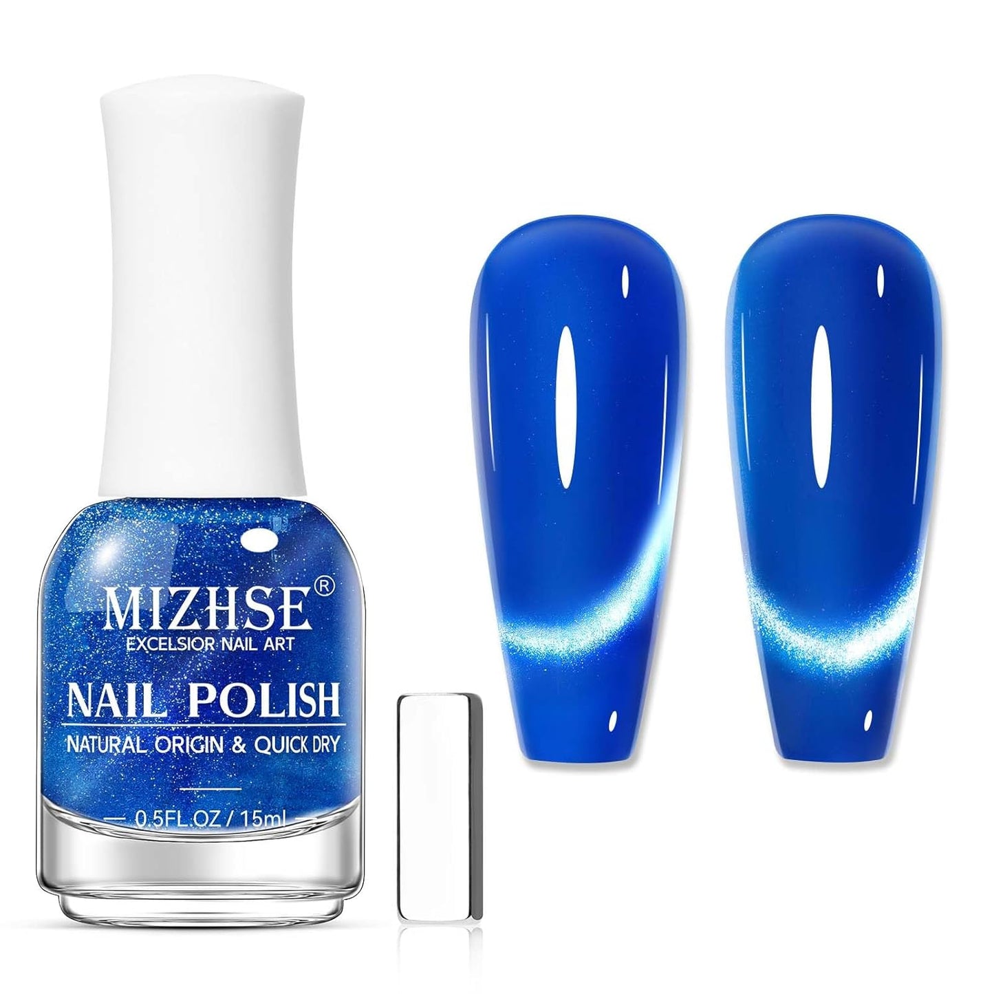 MIZHSE Cat Eye Nail Polish, Quick Dry Blue Magnetic Nail Polish with Magnet, Air Drying Fast 15ml Cateye Nail Lacquer for Women Girls Non-Gel Nail Art Manicure DIY Home
