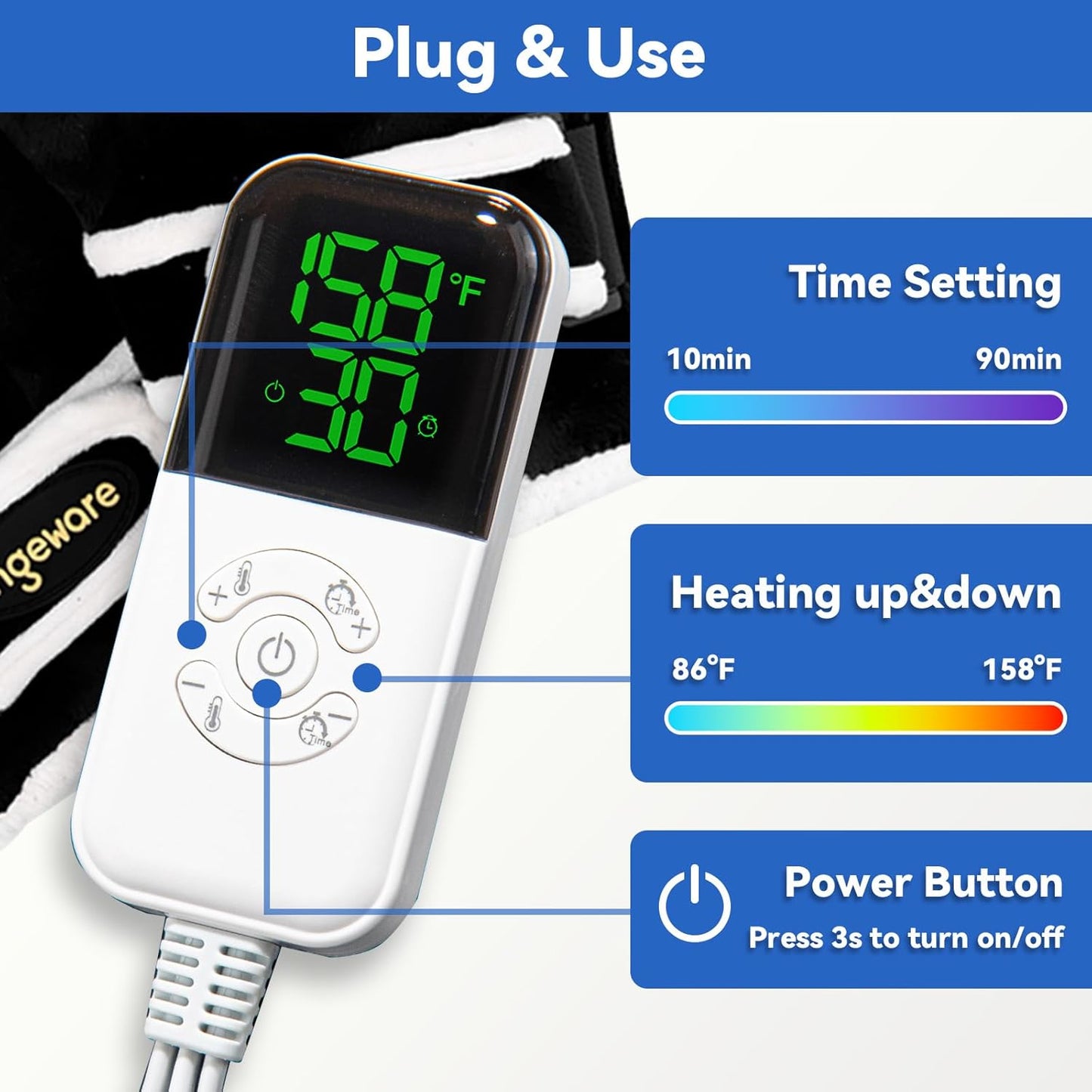 Electric Hand Heating Pad for Women Men, Pain Relief Heated Arthritis Gloves for Hands, Fingers, Heating Mittens with 30-90min Timer, 86-158℉ Adjustable Temperature Shut Off (Hands)