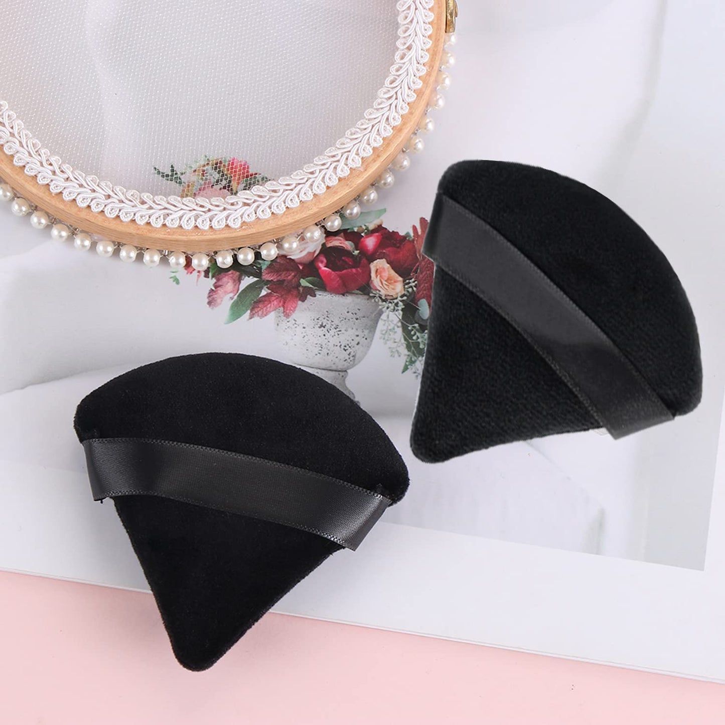 24 Pieces Powder Puff, Triangle Makeup Puff Cotton Powder Face Washable Body Powder Puff for Loose Powder Body Cosmetic Foundation Sponge Makeup Tool (24Black)