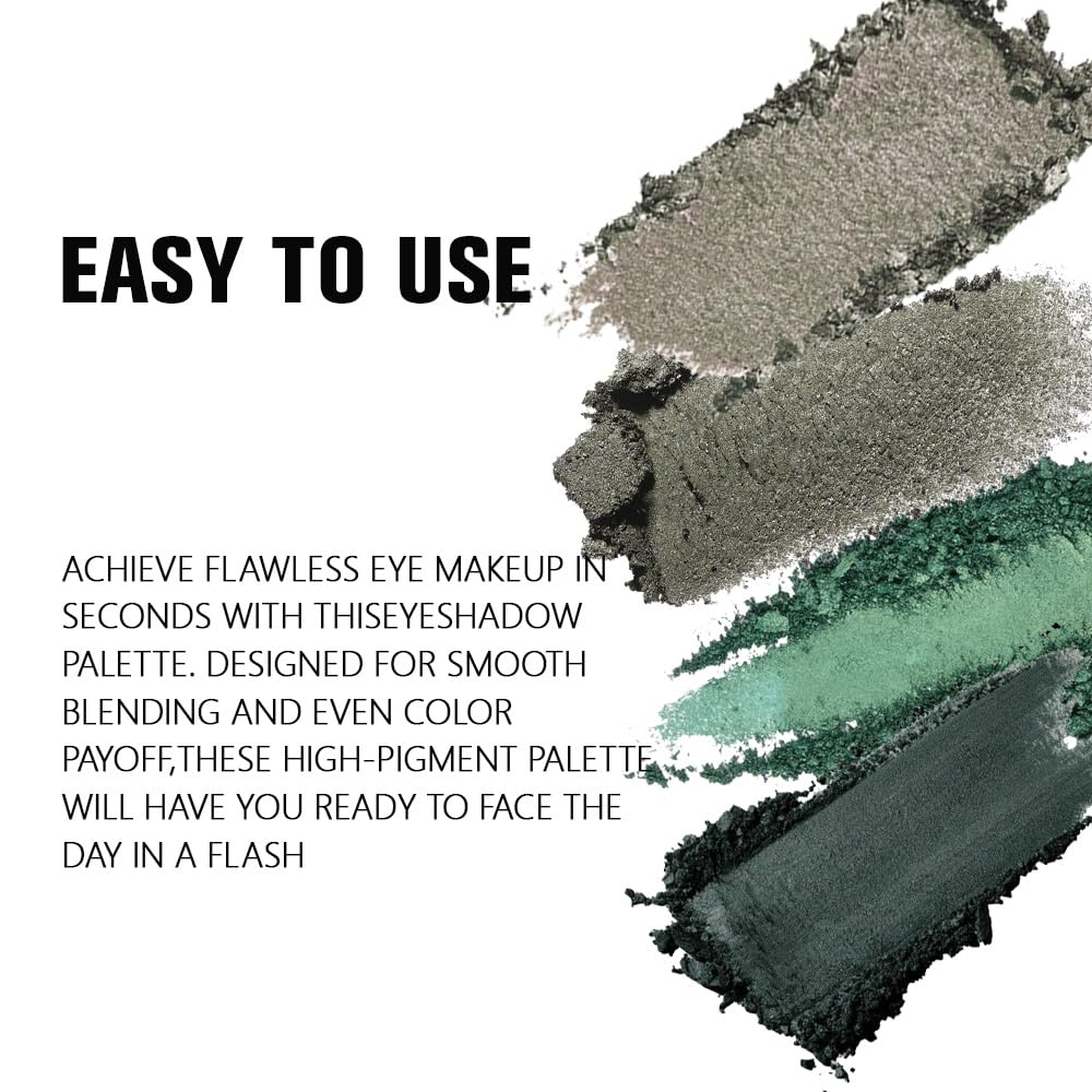 evpct Eyeshadow Quad Palette, Cyan Festival Forest Dark Green Glitter Shimmer Metallic Matte High Pigment Mini Eye Shadow Palette Makeup for older Women, Smudge Proof Vegan Cruelty-free, Green Series
