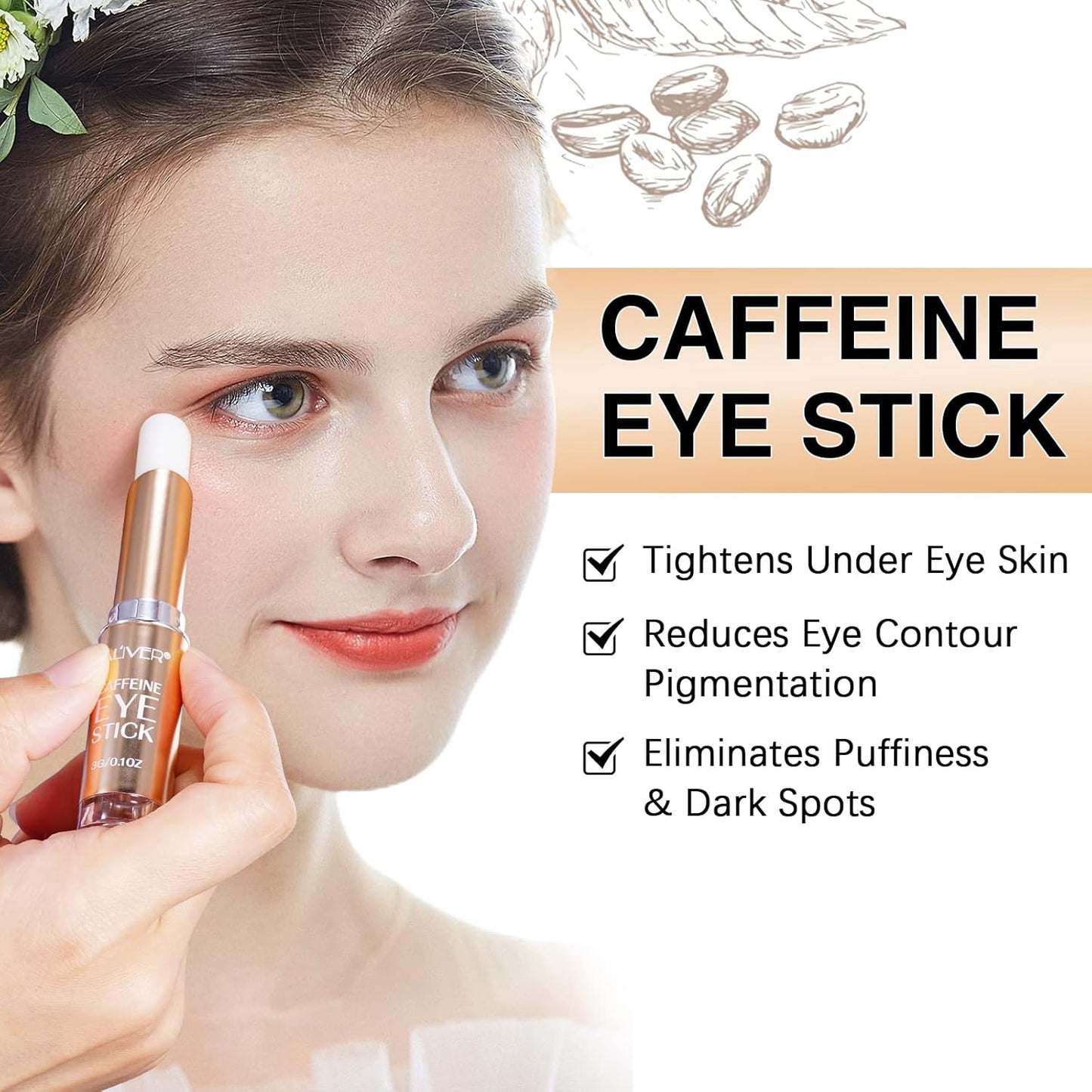 Caffeine Eye Stick, Reduce Eye Puffiness and Dark Circle, Blur Fine Lines, Include Caffeine, Hyaluronic Acid, Vitamin C, For Wrinkles, Fine Lines, Under Eye, Bags, Crows Feet Eye Lift Treatment For Men & Women