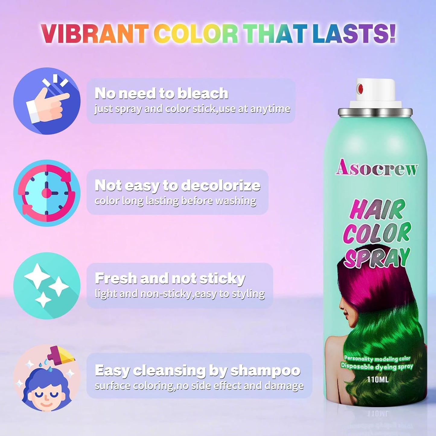 Black Hair Spray,Hair Color Spray Dye,Temporary Hair Color Spray for Kids Women Men,Color Hair Spray for Kids,Washable Hair Coloring Natural Temporary Hair Dye for Party,Halloween,Cosplay(Black)