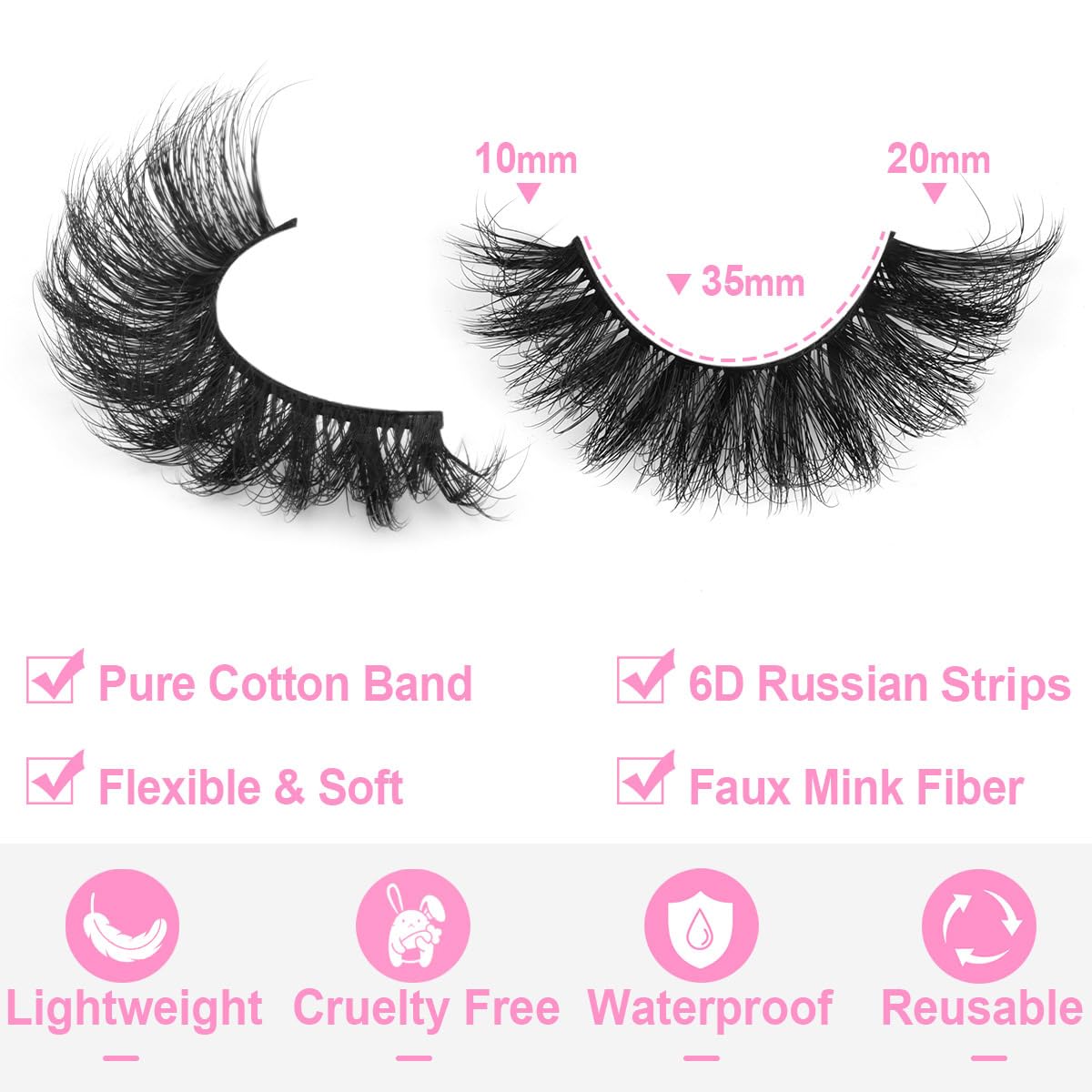 Mink Lashes Fluffy D-Curl False Eyelashes 20mm Long Volume Lashes That Look Like Extensions Cat Eye Fake Lashes Faux Mink Strip Lashes Pack 7 Pairs